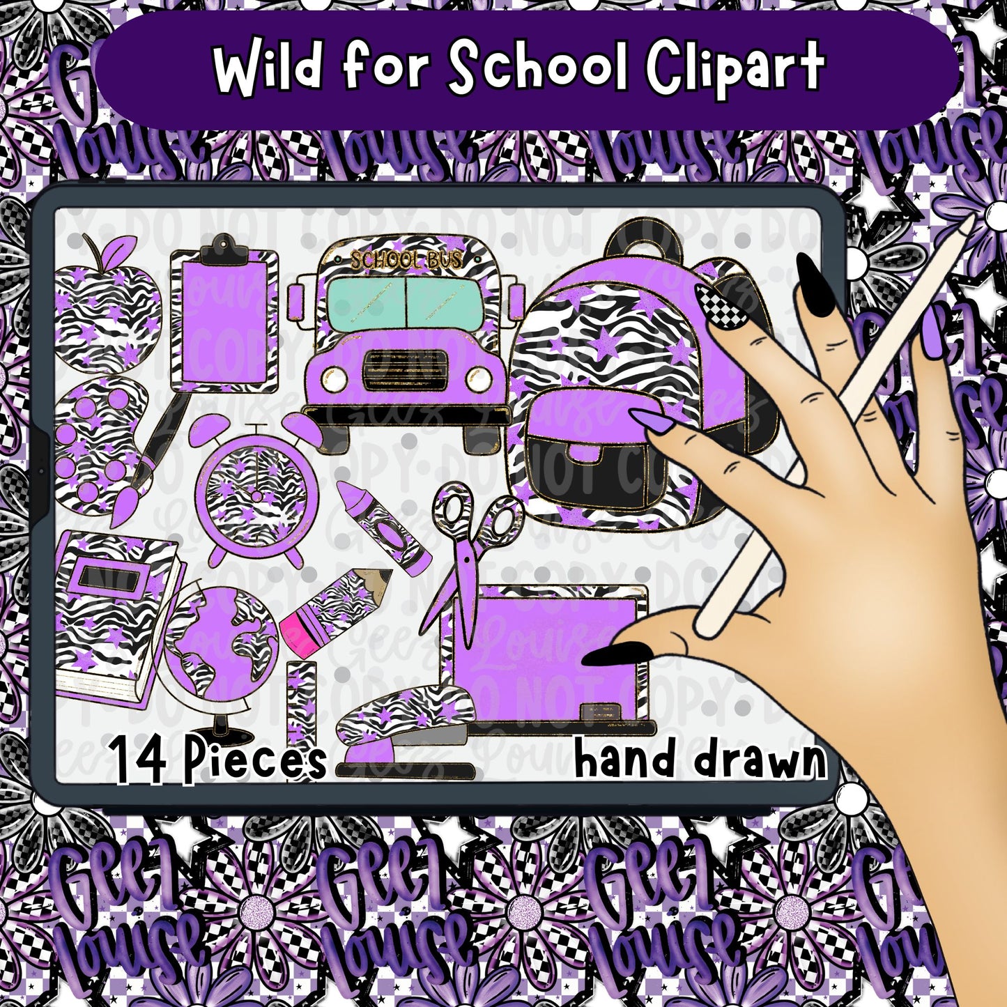 Wild for School Clipart Bundle | School Supply PNG Set | Trendy Back to School Graphics (14 Piece)