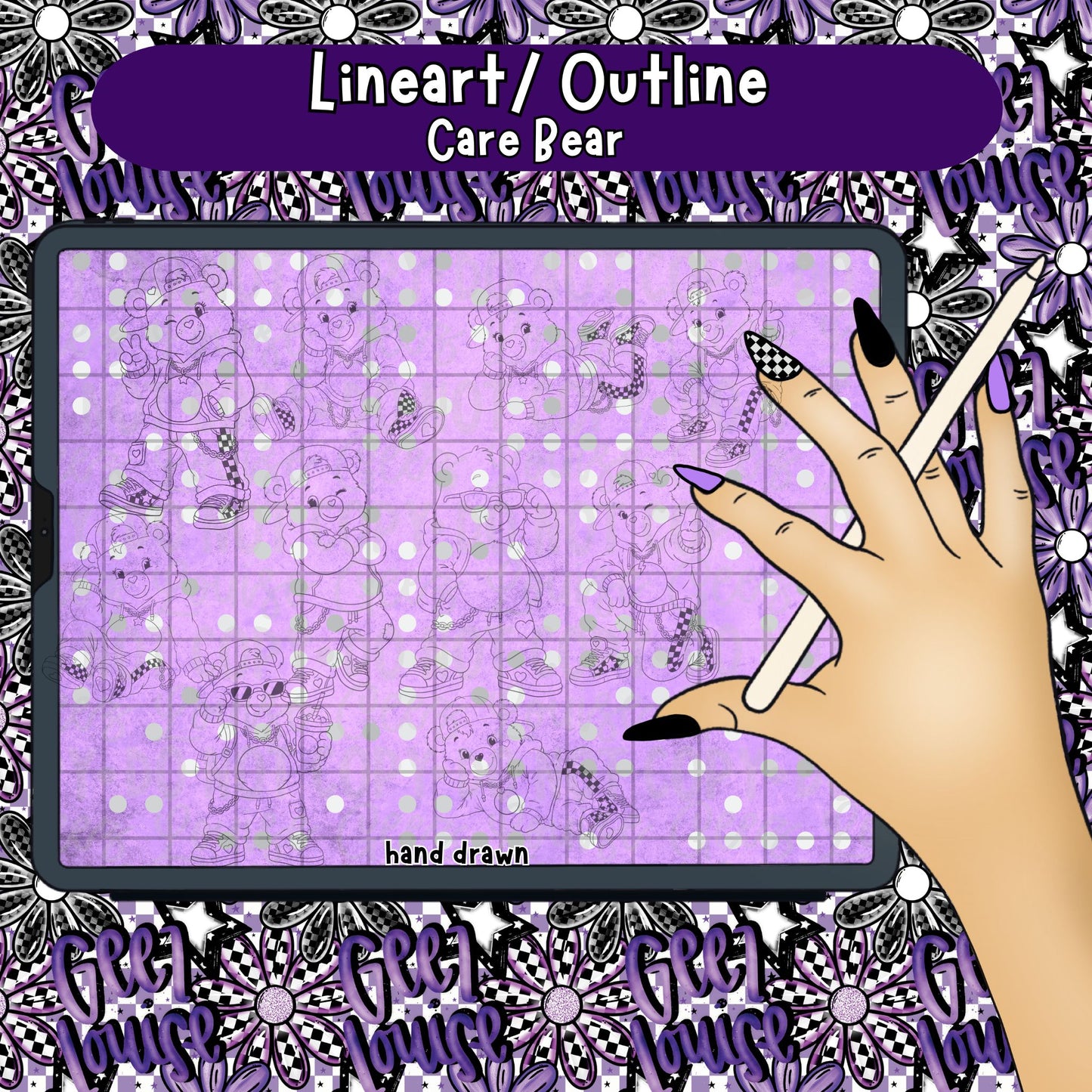 Hand Drawn Bear Lineart & Outline Bundle | PNG Digital Download