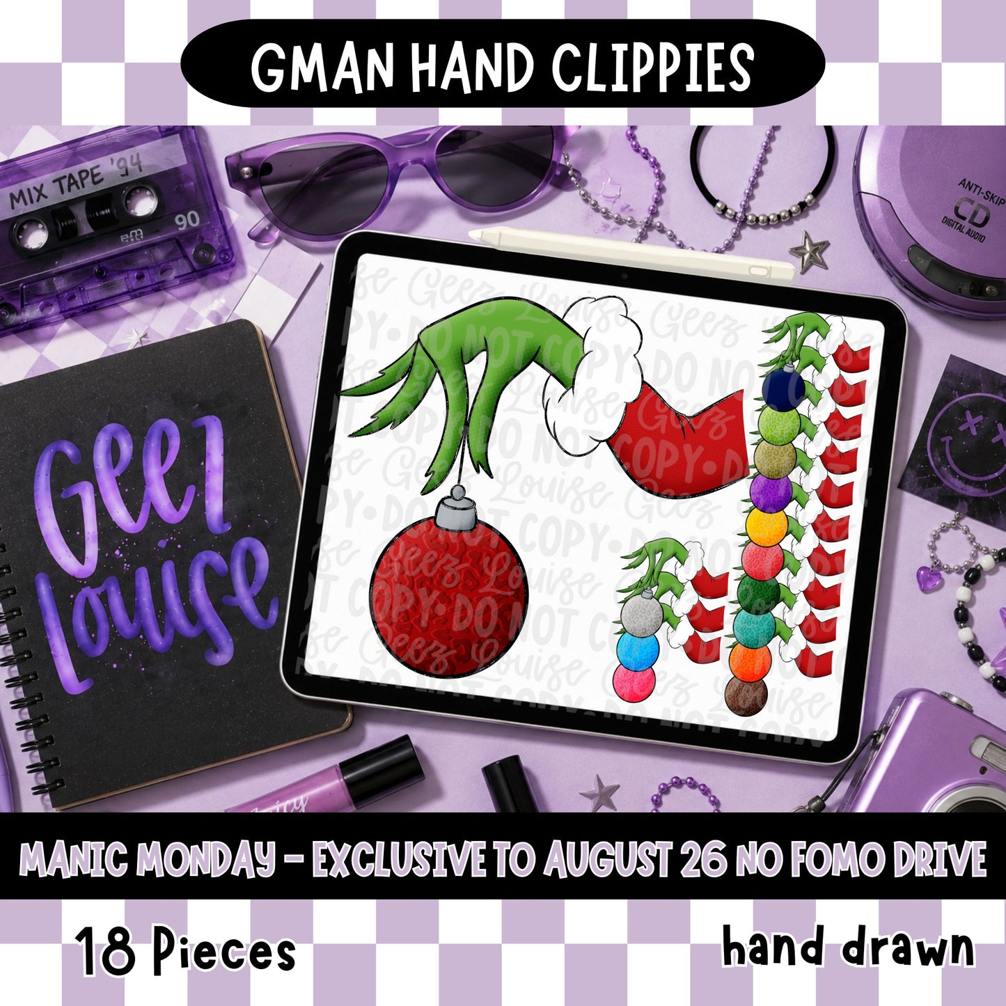 GMAN Hand Christmas Clipart Bundle | 18 PNG Pieces