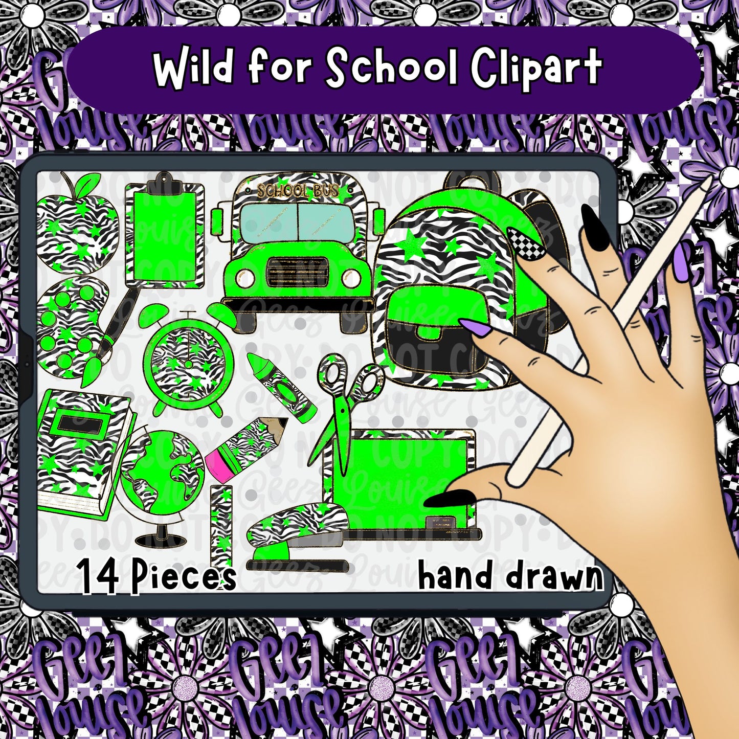Wild for School Clipart Bundle | School Supply PNG Set | Trendy Back to School Graphics (14 Pieces)