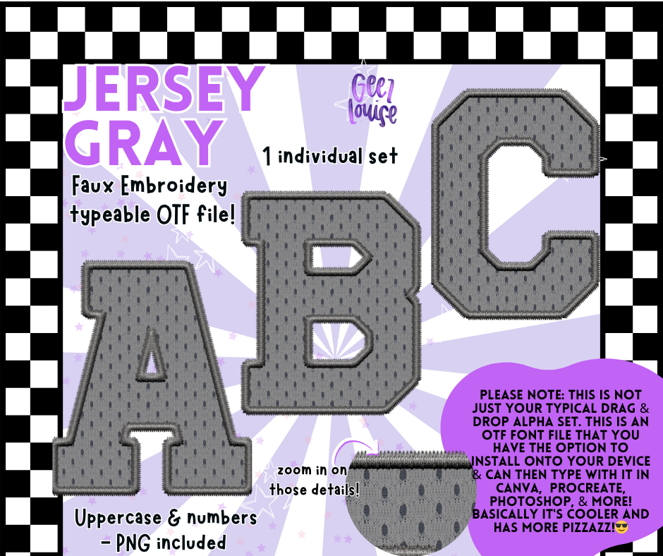 Jersey Faux Embroidery OTF Font – 22 Color Options | Typeable Alphabet with PNGs