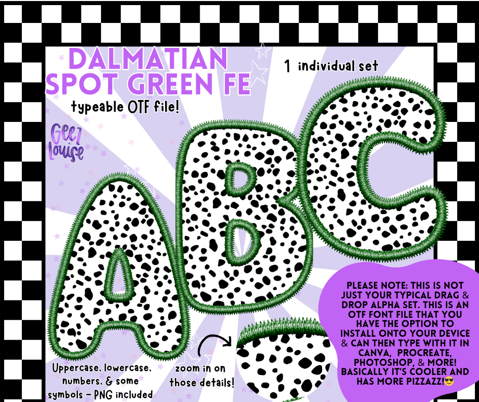 Green Dalmatian Dot Alpha Set- Digital Download- PNG