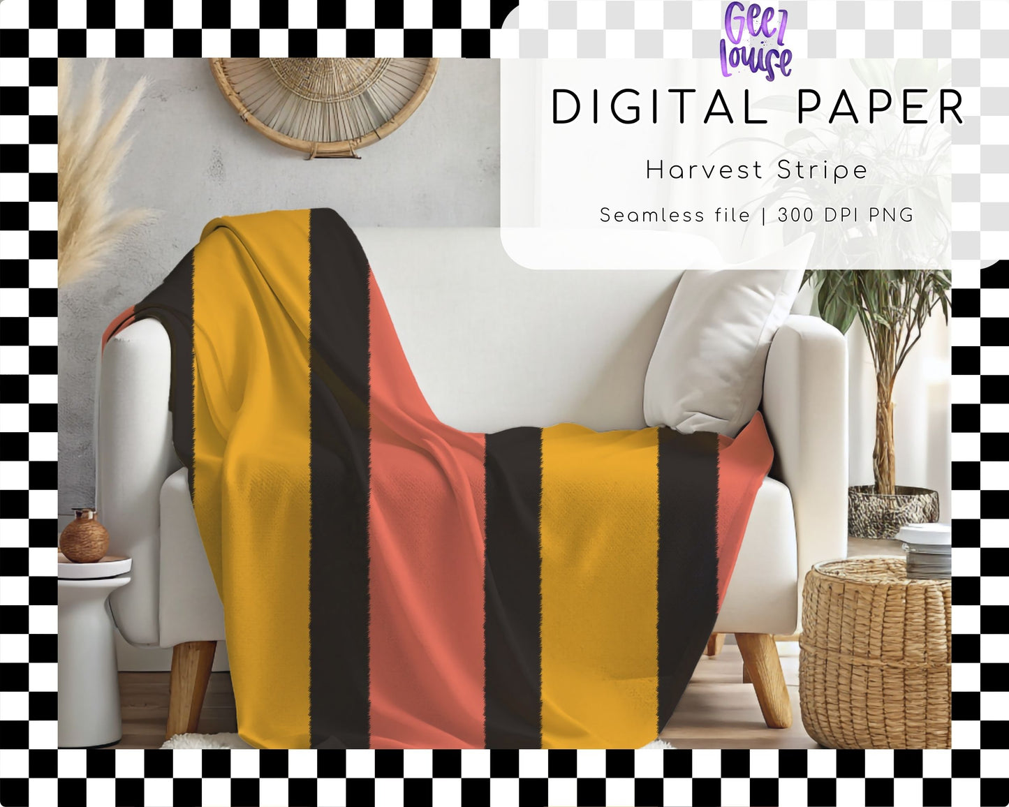 Harvest Stripe Seamless Digital Paper | Fall Autumn Stripe PNG Background | 300 DPI