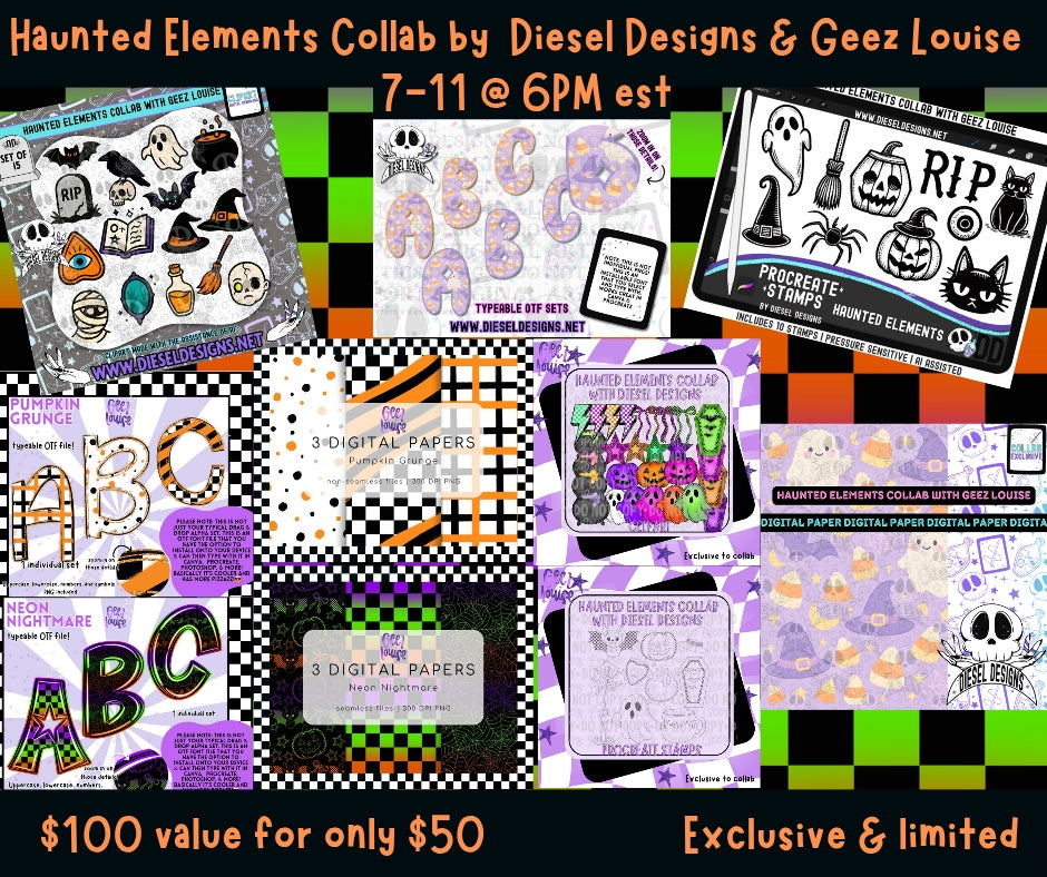Haunted Elements Collab – Limited Edition Halloween Design Bundle (Diesel Designs x Geez Louise)