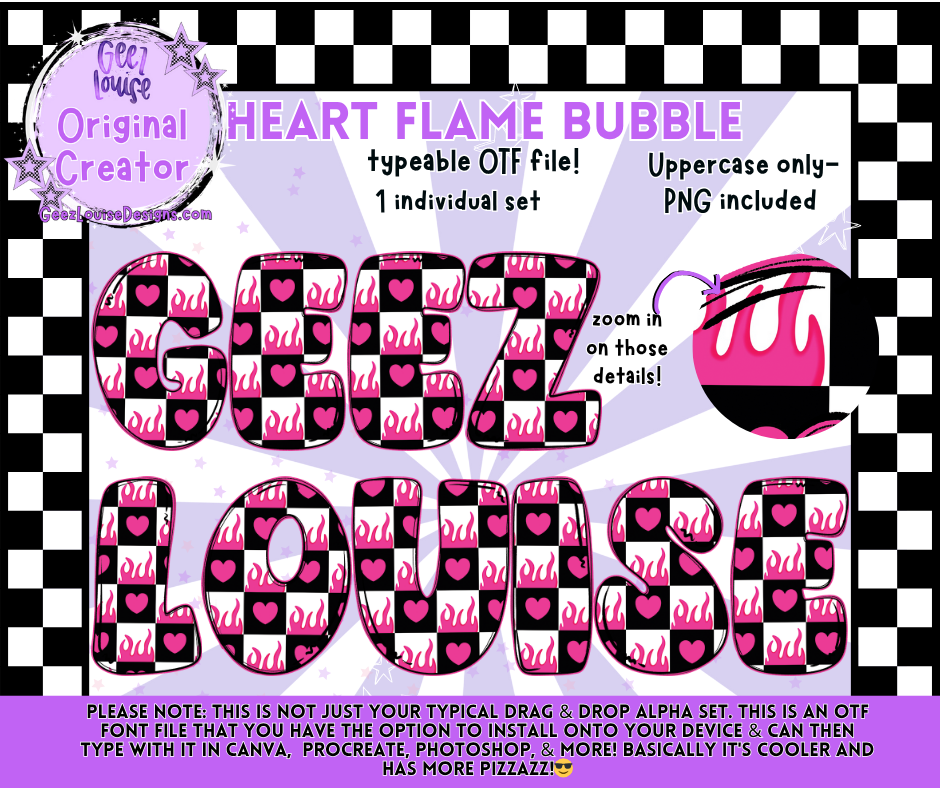 Heart Flame Bubble Typeable OTF Font + PNG Set