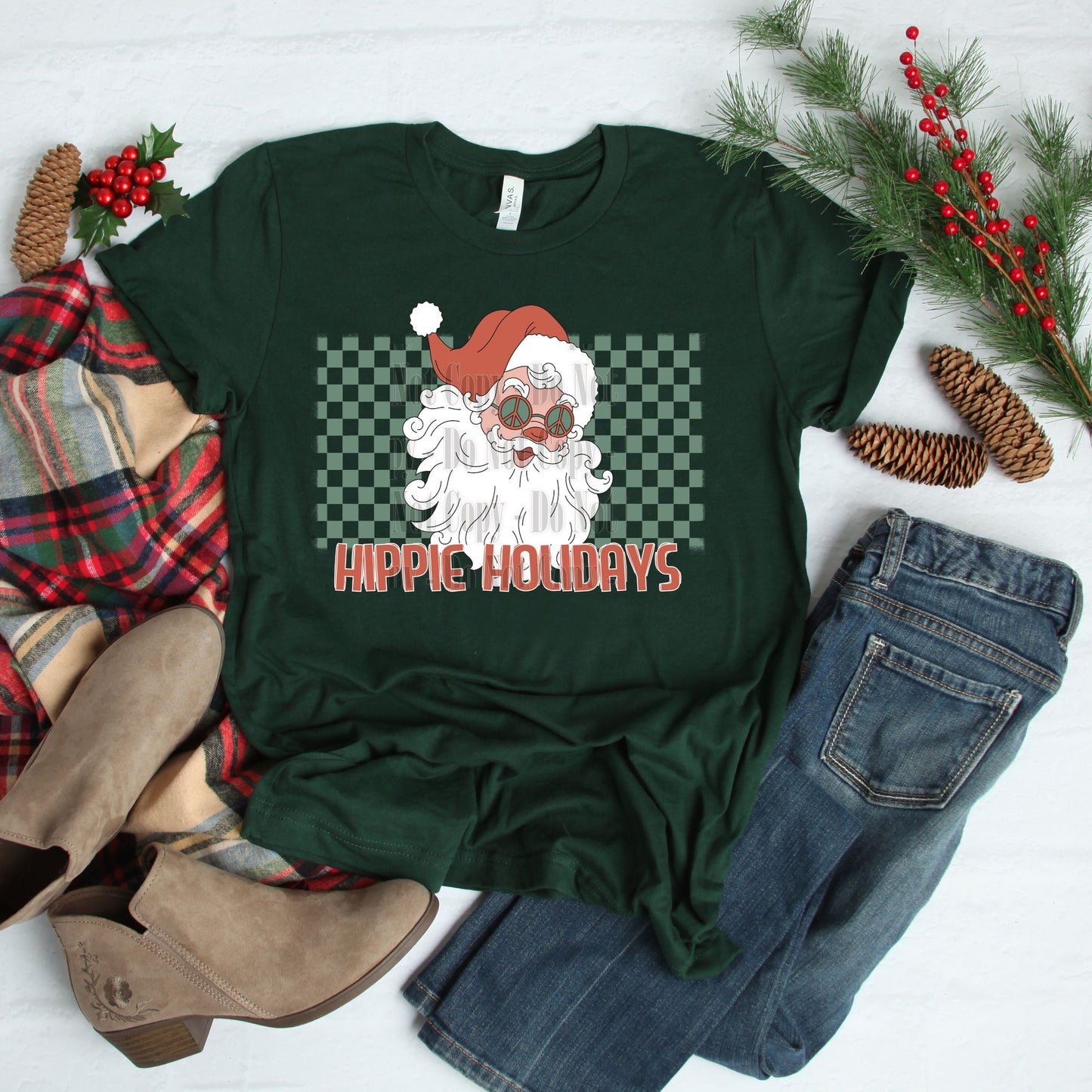 Hippie Holidays Digital Design | Retro Santa with Peace Glasses PNG