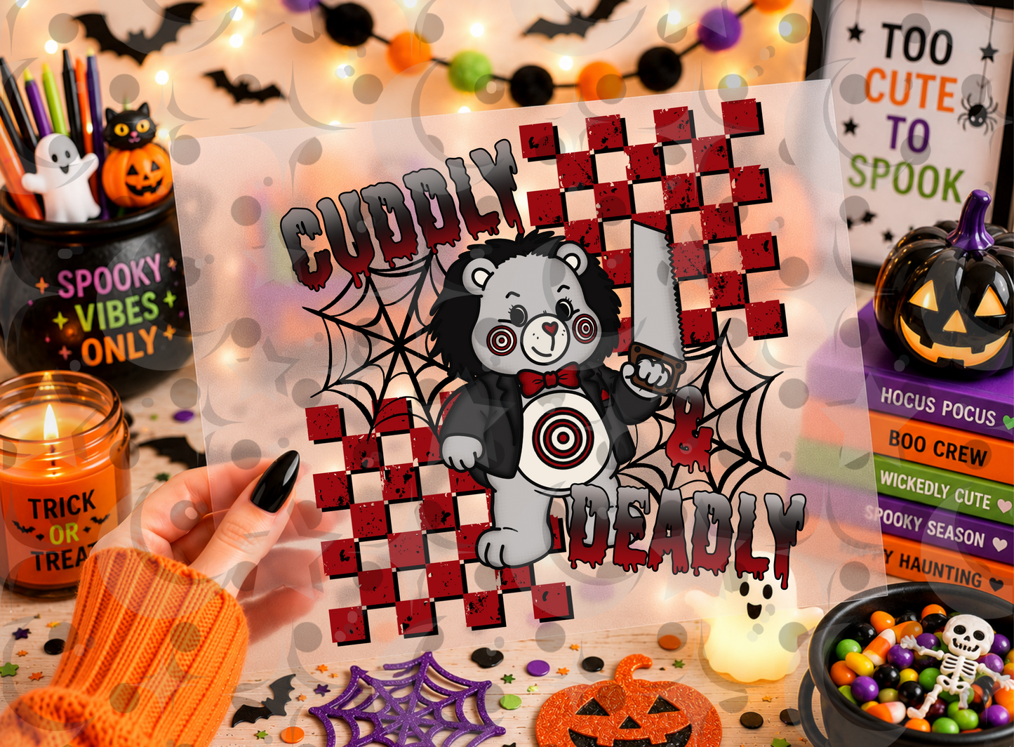 Cuddly Deadly PNG | Horror Bear Checkerboard Halloween Shirt Design | July 26 No FOMO Drive