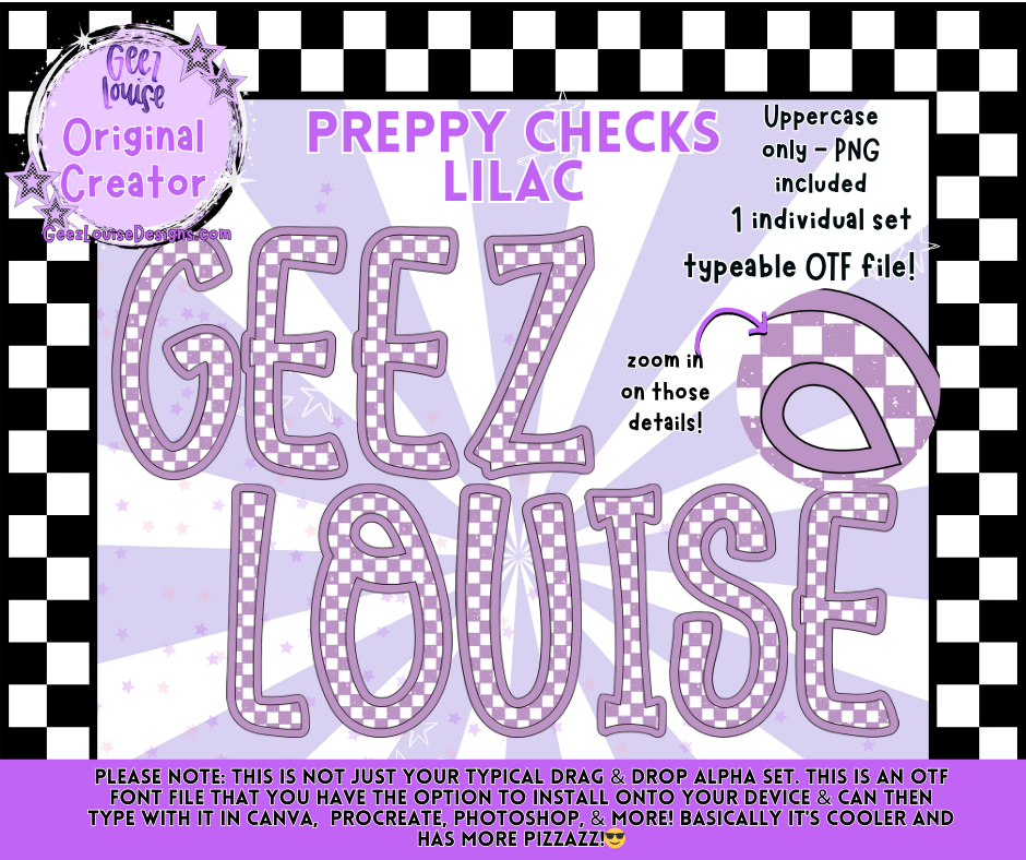 Preppy Checks Lilac Alpha Font | OTF & PNG Letters