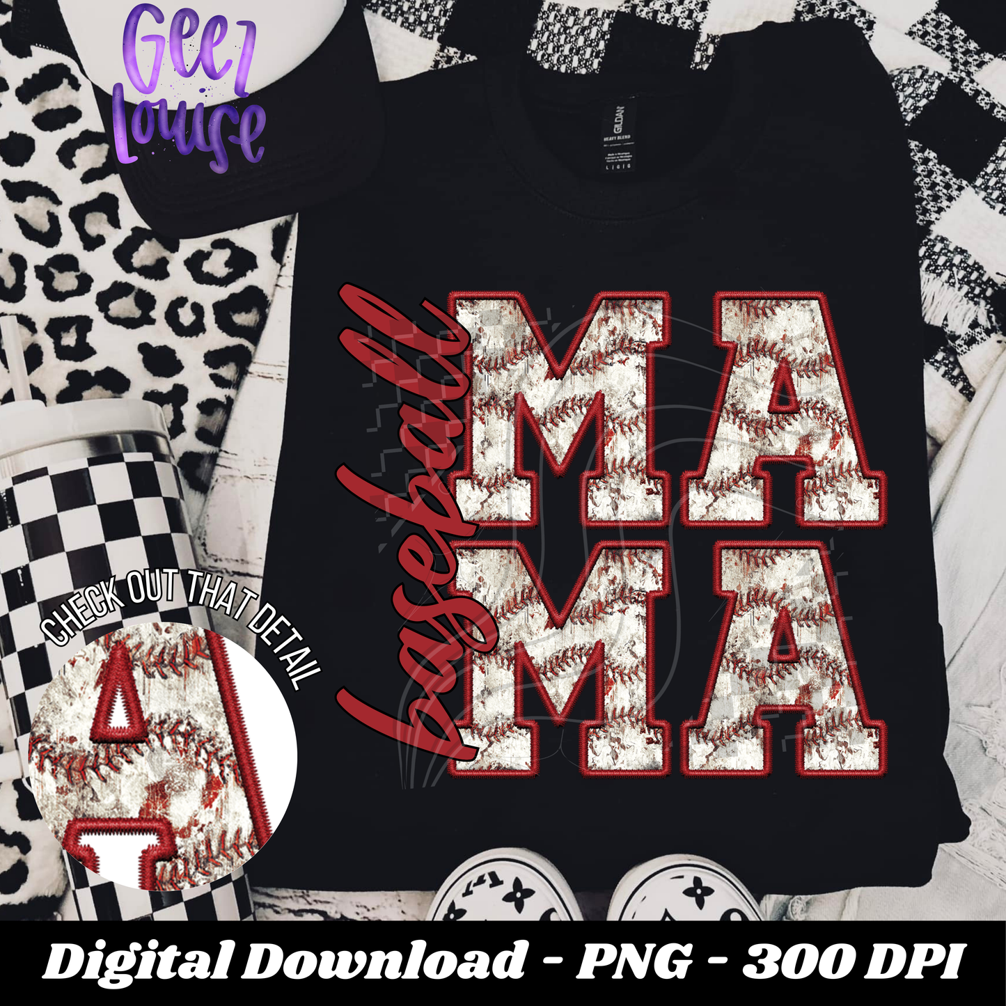 Mama or mini - baseball - faux embroidery - Digital Download- PNG