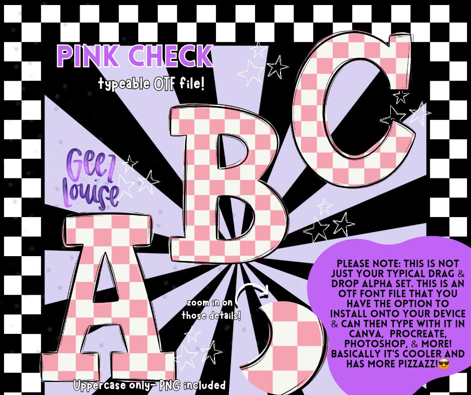 Pink checker - TYPEABLE OTF Font - Alpha Set - Digital Download- PNG