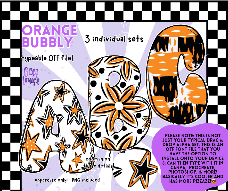 Orange Bubbly Alpha | OTF Font + PNG | 3-Set