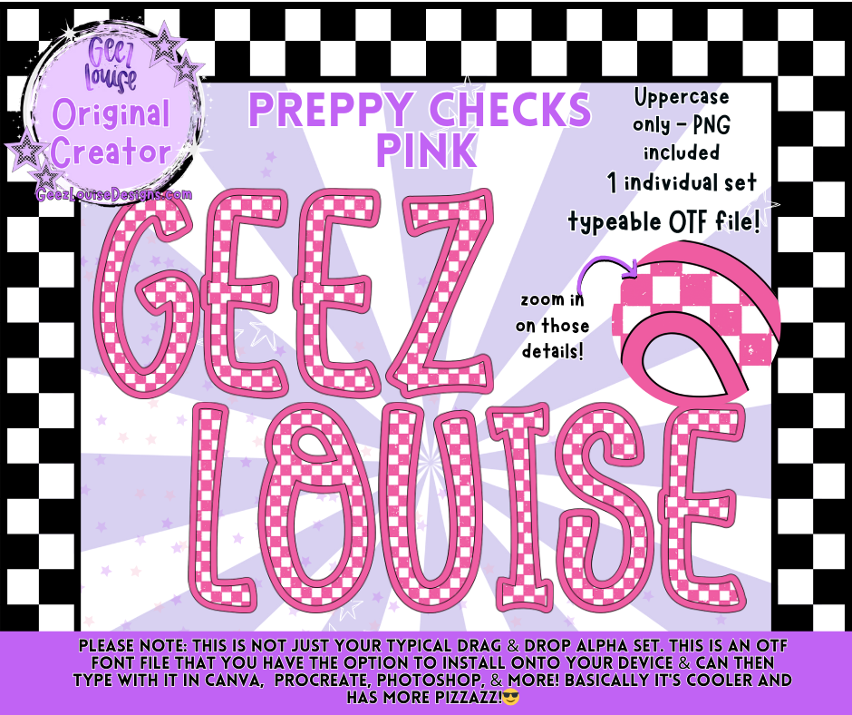 Preppy Checks Pink Alpha Font | OTF & PNG Letters