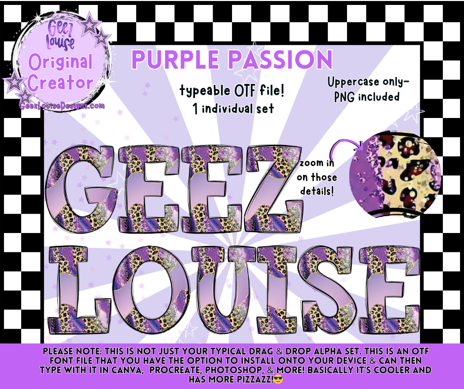 Purple Passion Typeable OTF Font + PNG Set