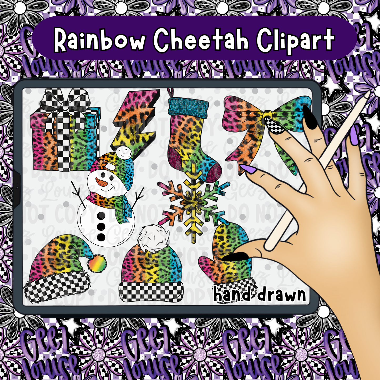 Rainbow Cheetah Christmas Clipart Set