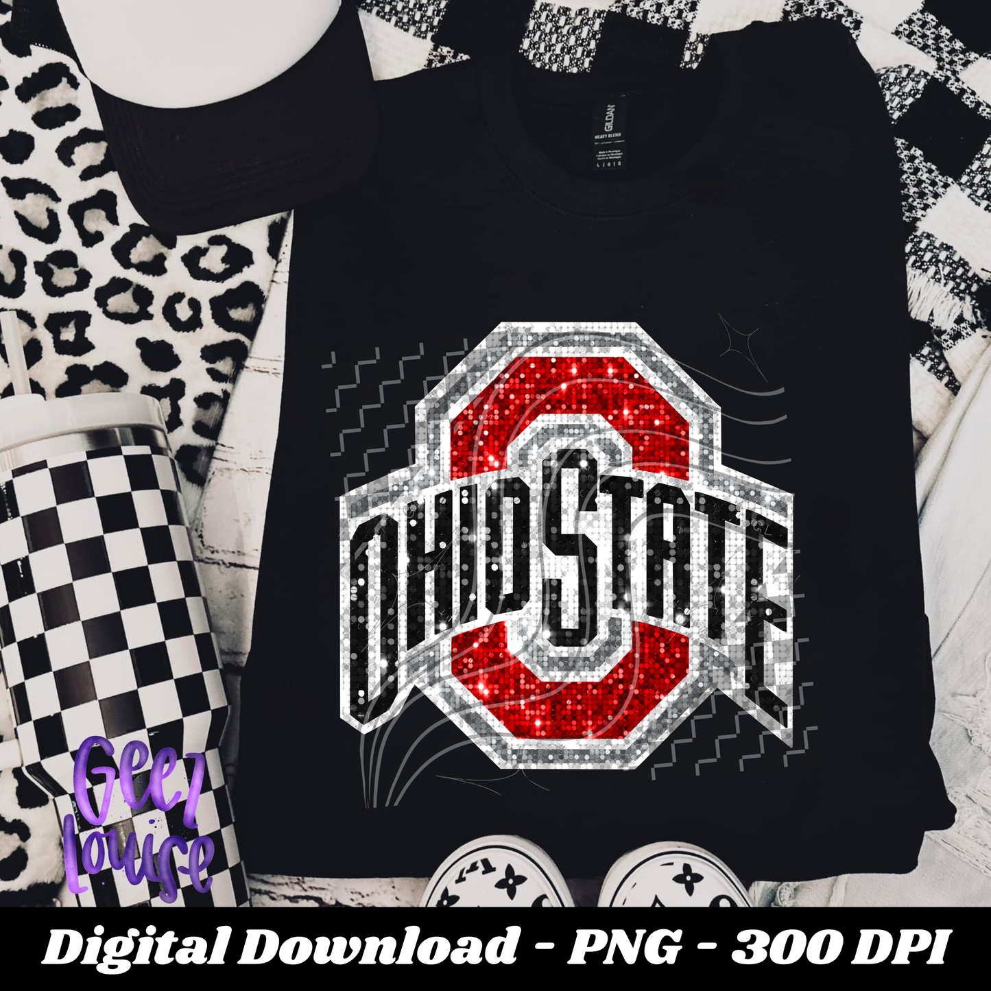 Ohio state - football- Faux sequin embroidery- Digital Download- PNG