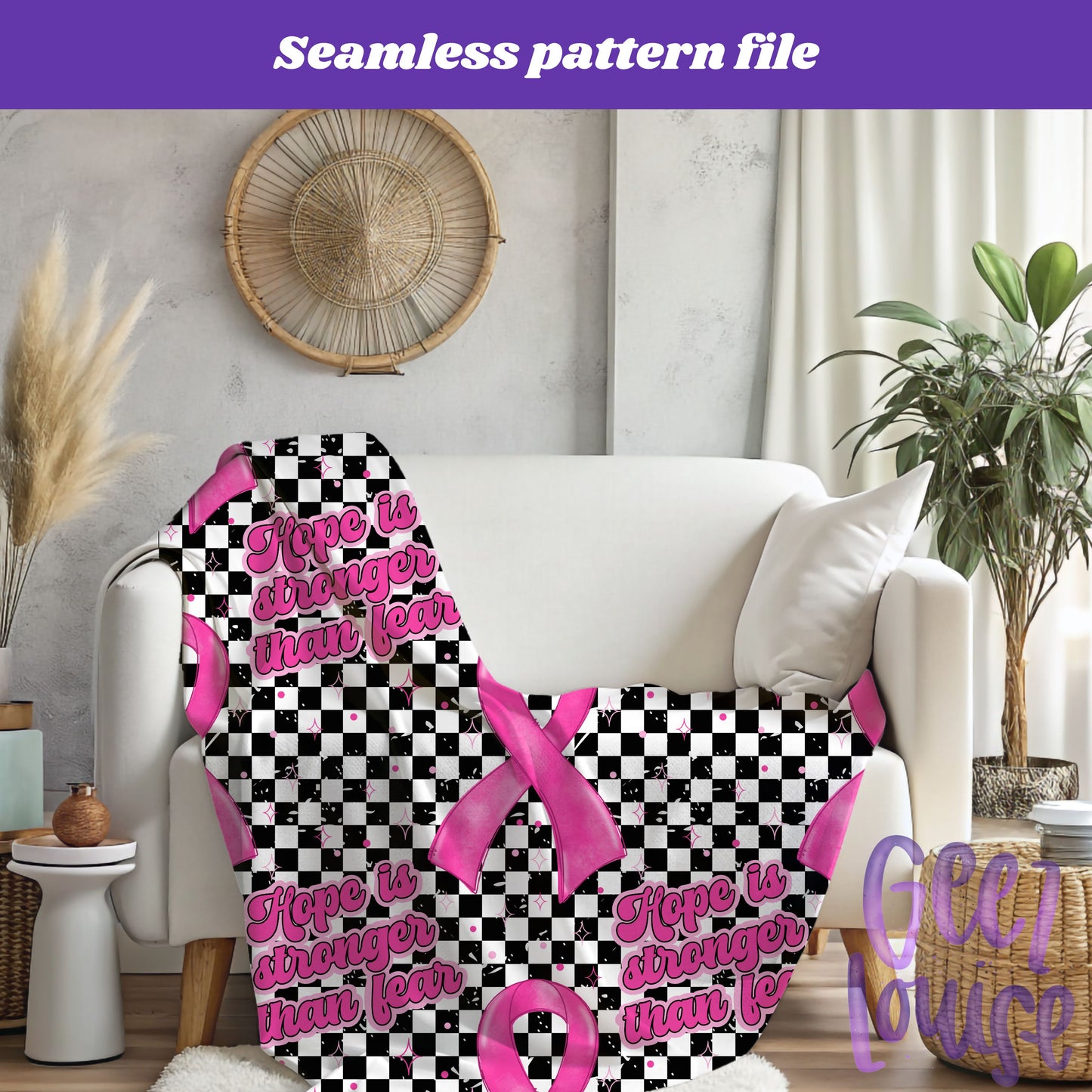 Hope Is Stronger Than Fear – Awareness Ribbon Checkerboard Digital Paper