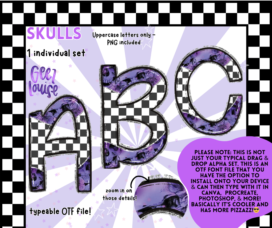 Skulls OTF Font + PNG Alpha Set