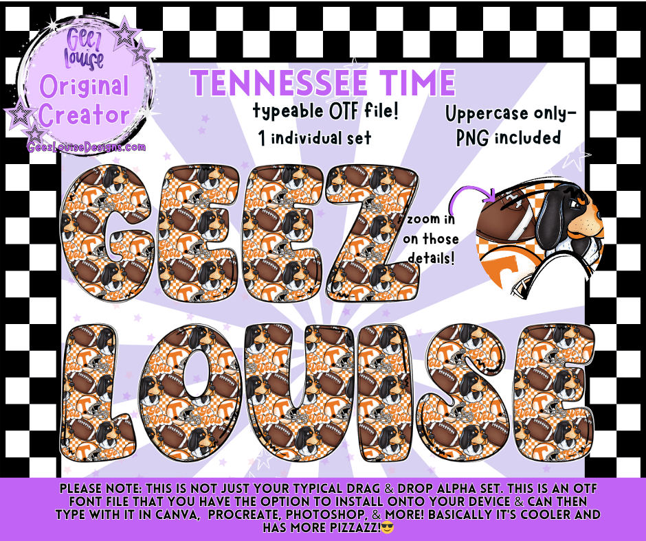Tennessee Time Font & PNG Alpha | Vols Football OTF File