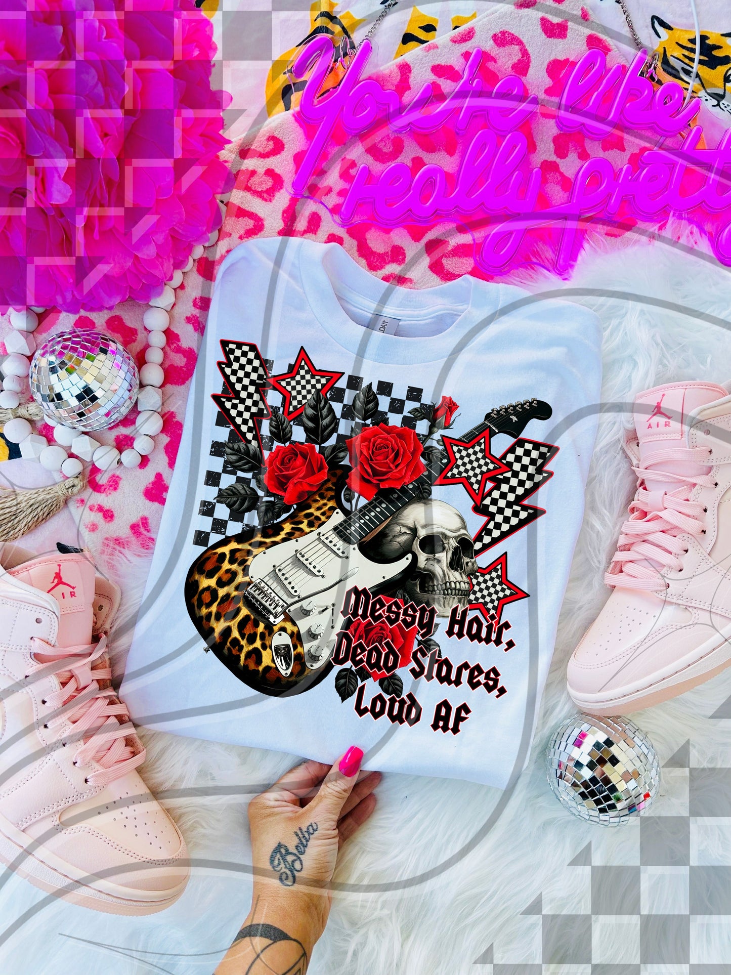 Messy Hair Loud AF – Skull & Guitar Sublimation PNG