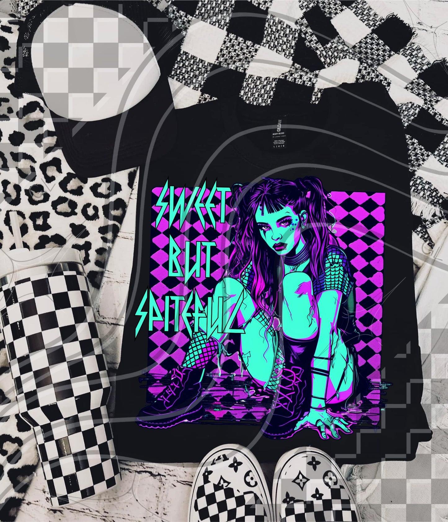 Sweet But Spiteful – Grunge Neon Girl PNG Design