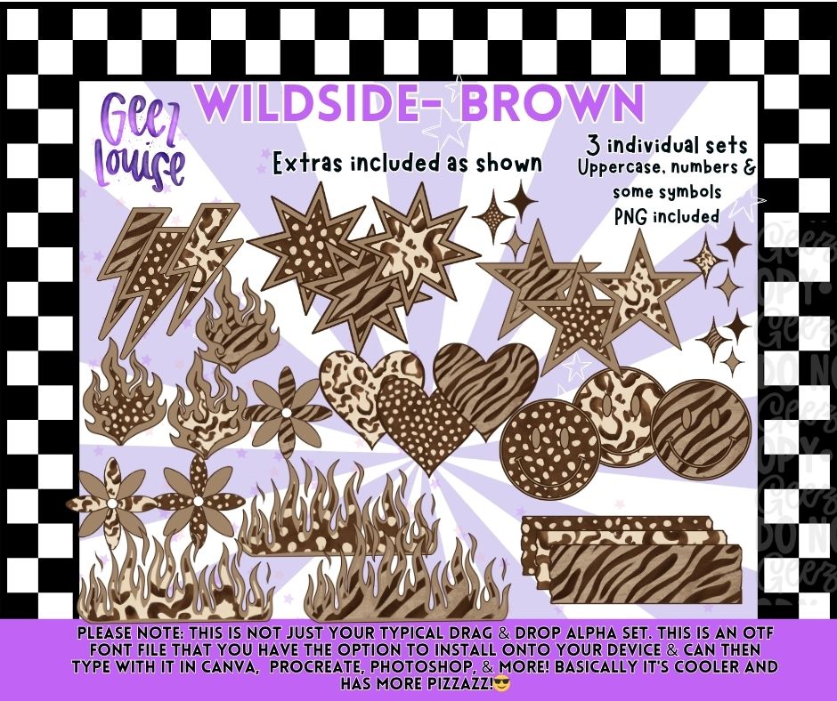 Wildside Brown OTF Font Bundle | Typeable Alpha Font with Extras & PNGs