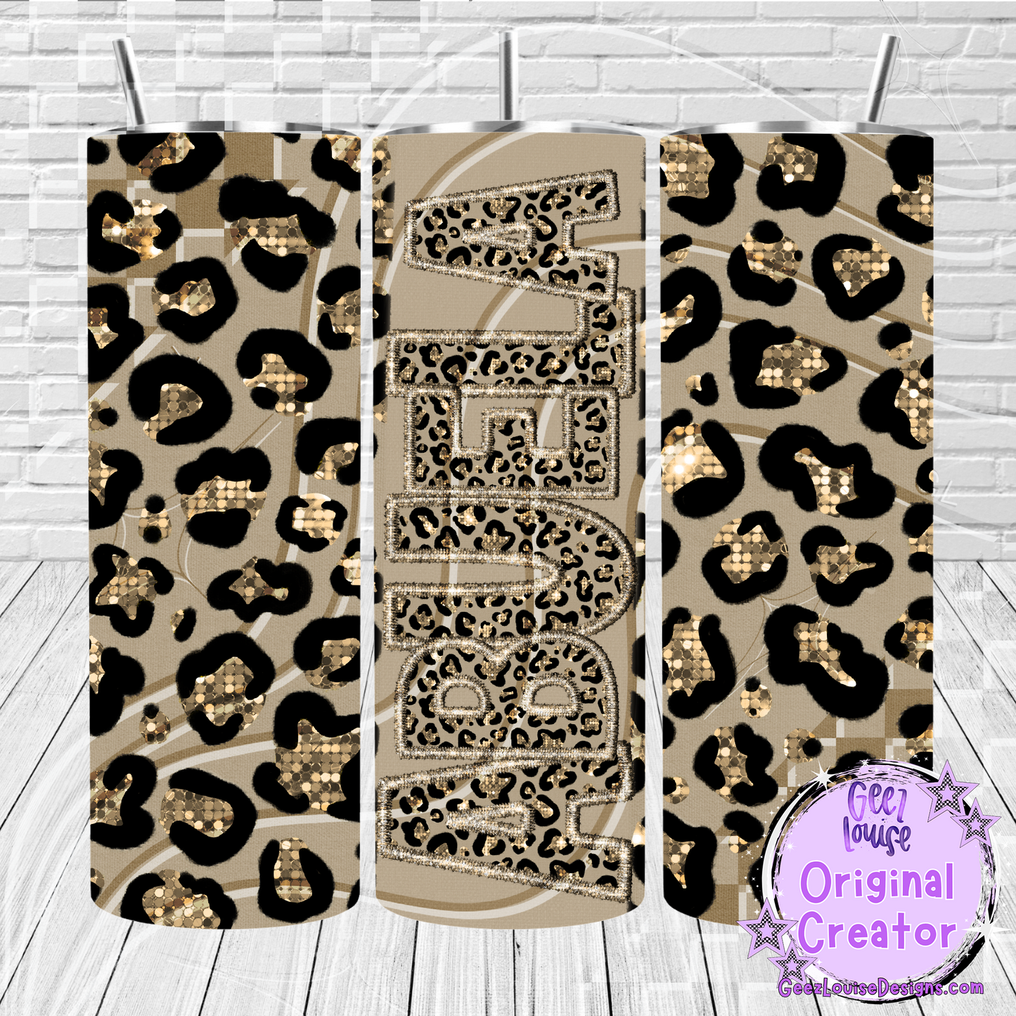Gold Leopard Job Title Tumbler Wraps- Variants (20 oz Skinny PNG)