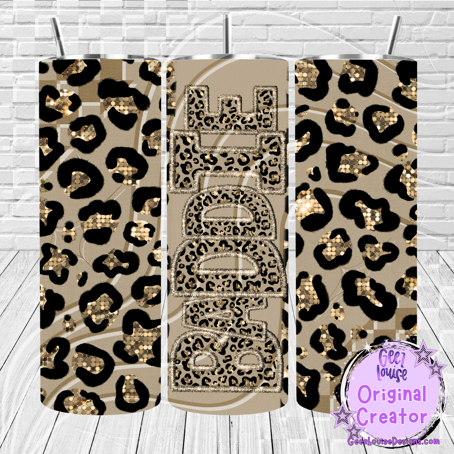 Gold Leopard Job Title Tumbler Wraps- Variants (20 oz Skinny PNG)