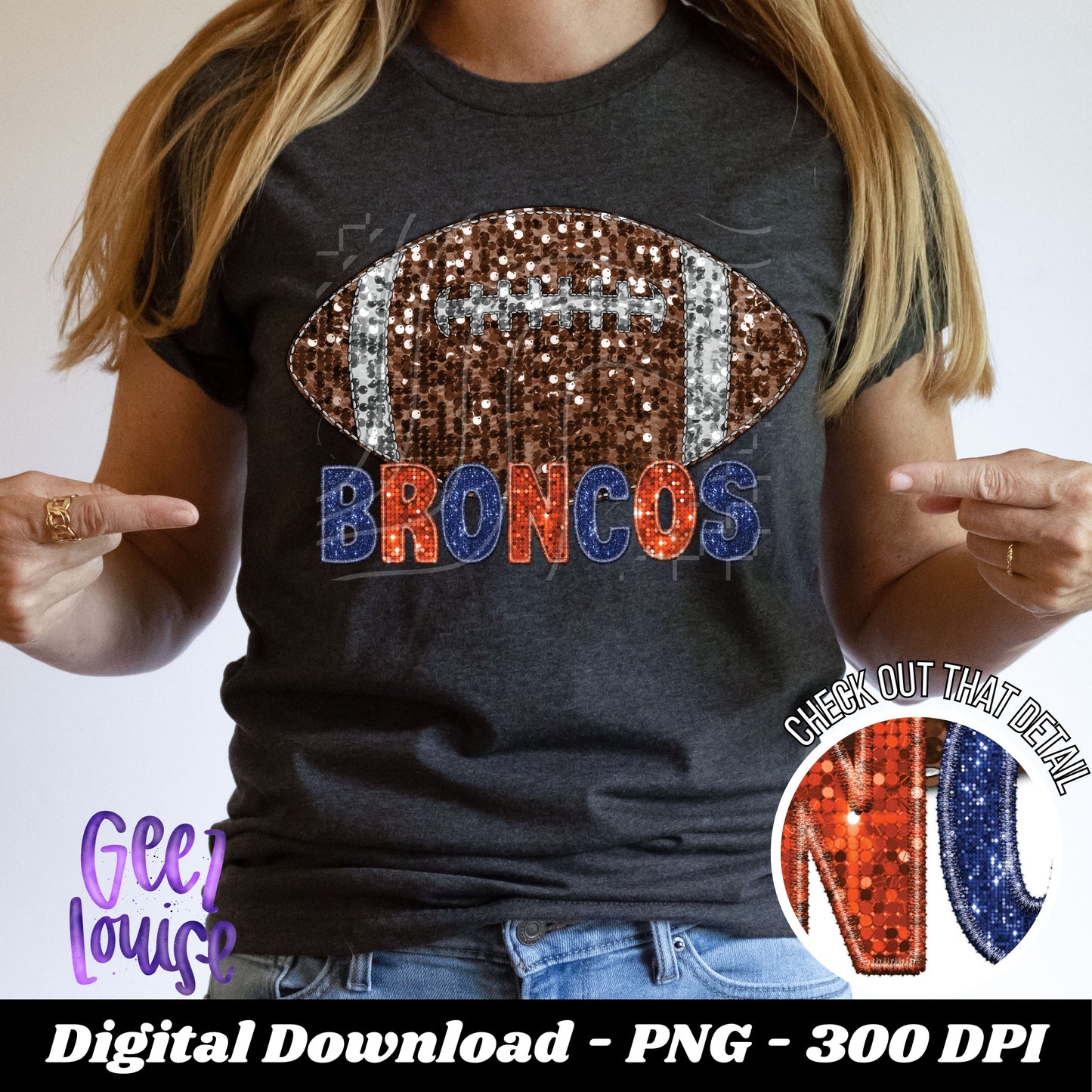 Broncos trio bundle - football- Faux sequin embroidery- Digital Download- PNG