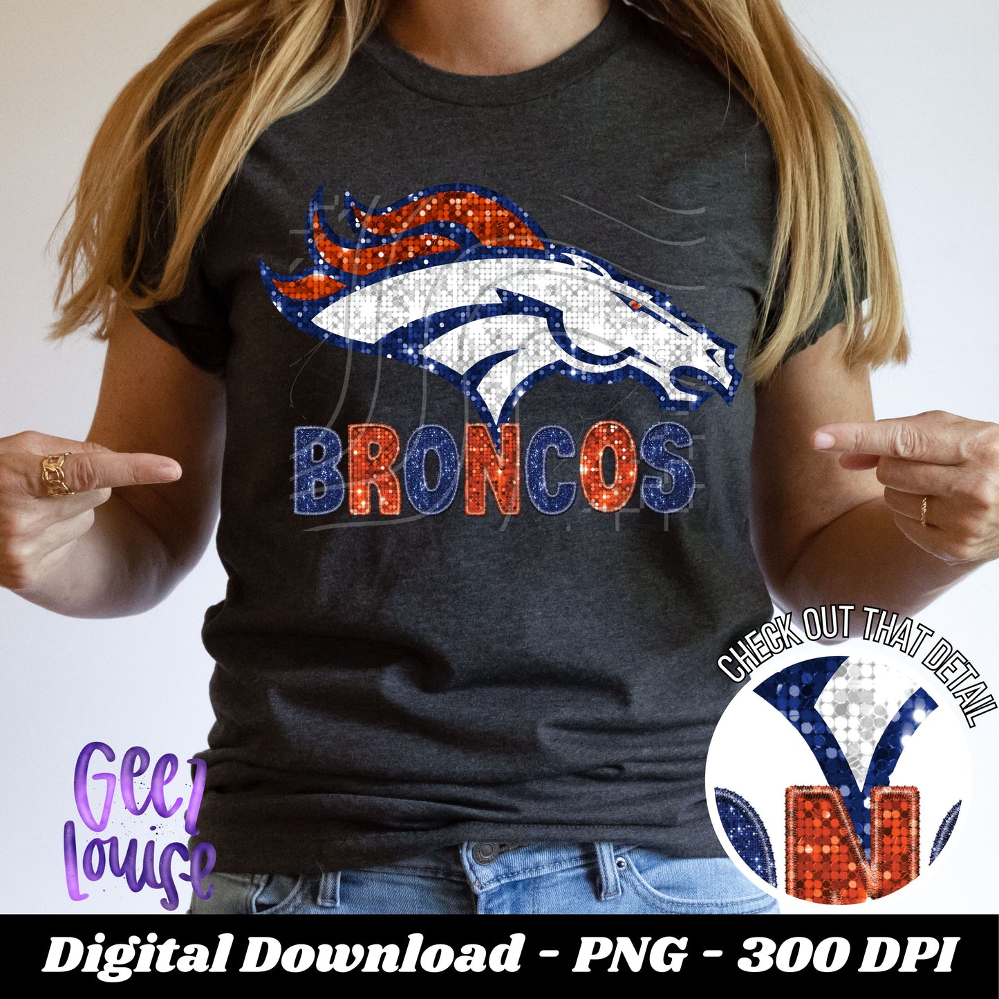 Broncos trio bundle - football- Faux sequin embroidery- Digital Download- PNG
