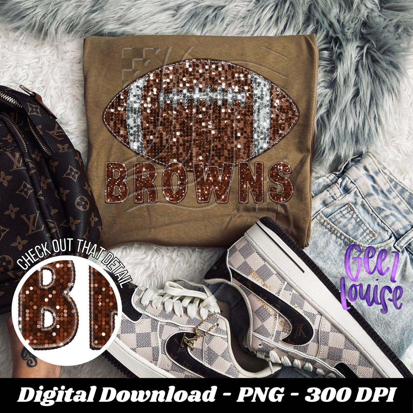Browns trio bundle - football- Faux sequin embroidery- Digital Download- PNG