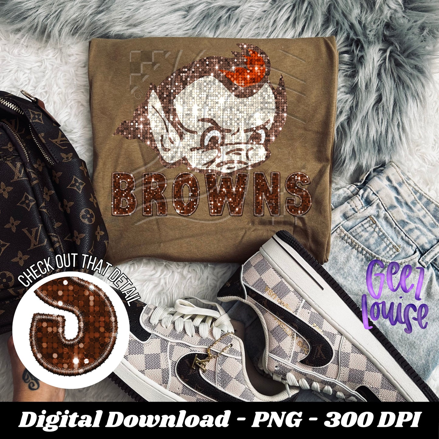 Browns trio bundle - football- Faux sequin embroidery- Digital Download- PNG