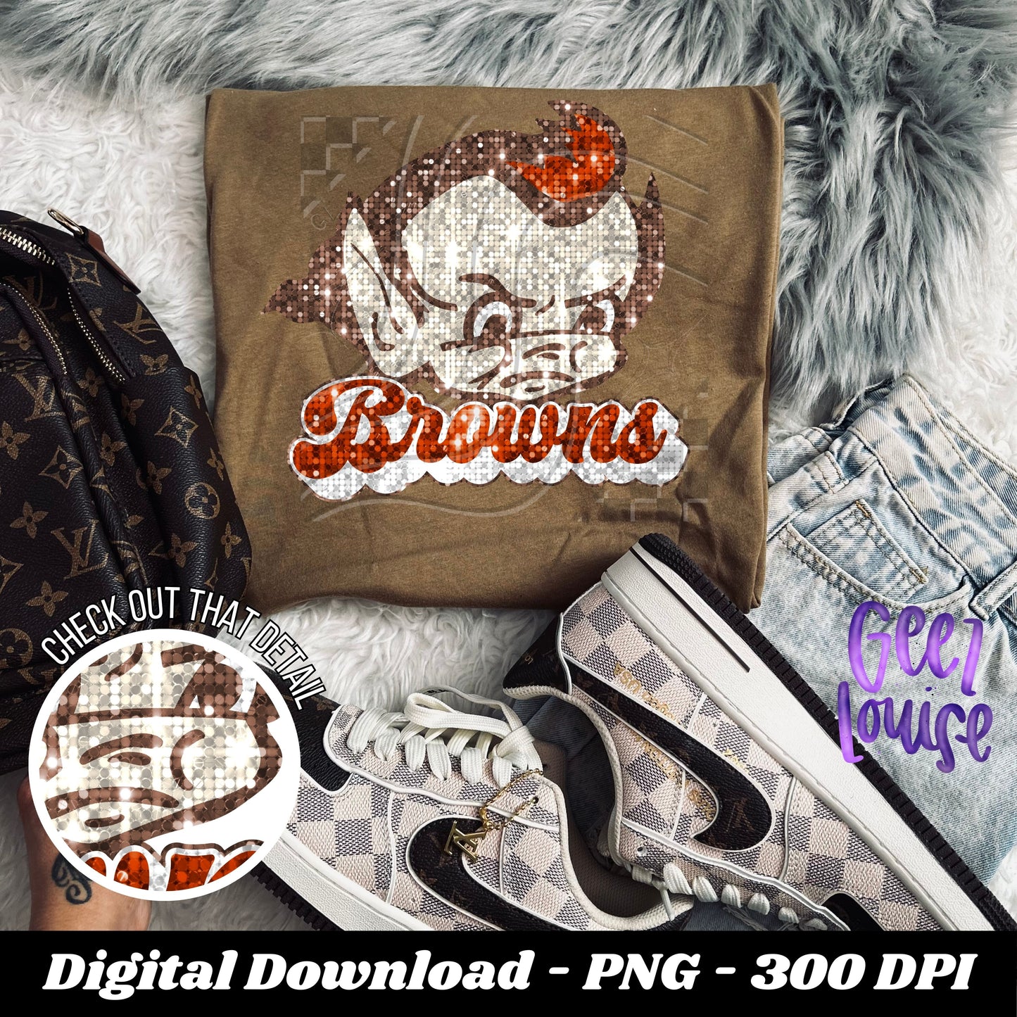 Browns trio bundle - football- Faux sequin embroidery- Digital Download- PNG