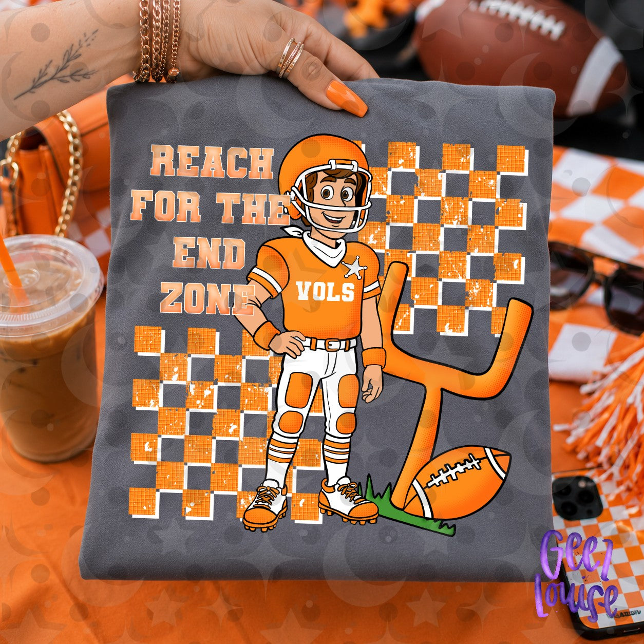 Reach for the End Zone Football PNG | Orange Football Player Game Day Design