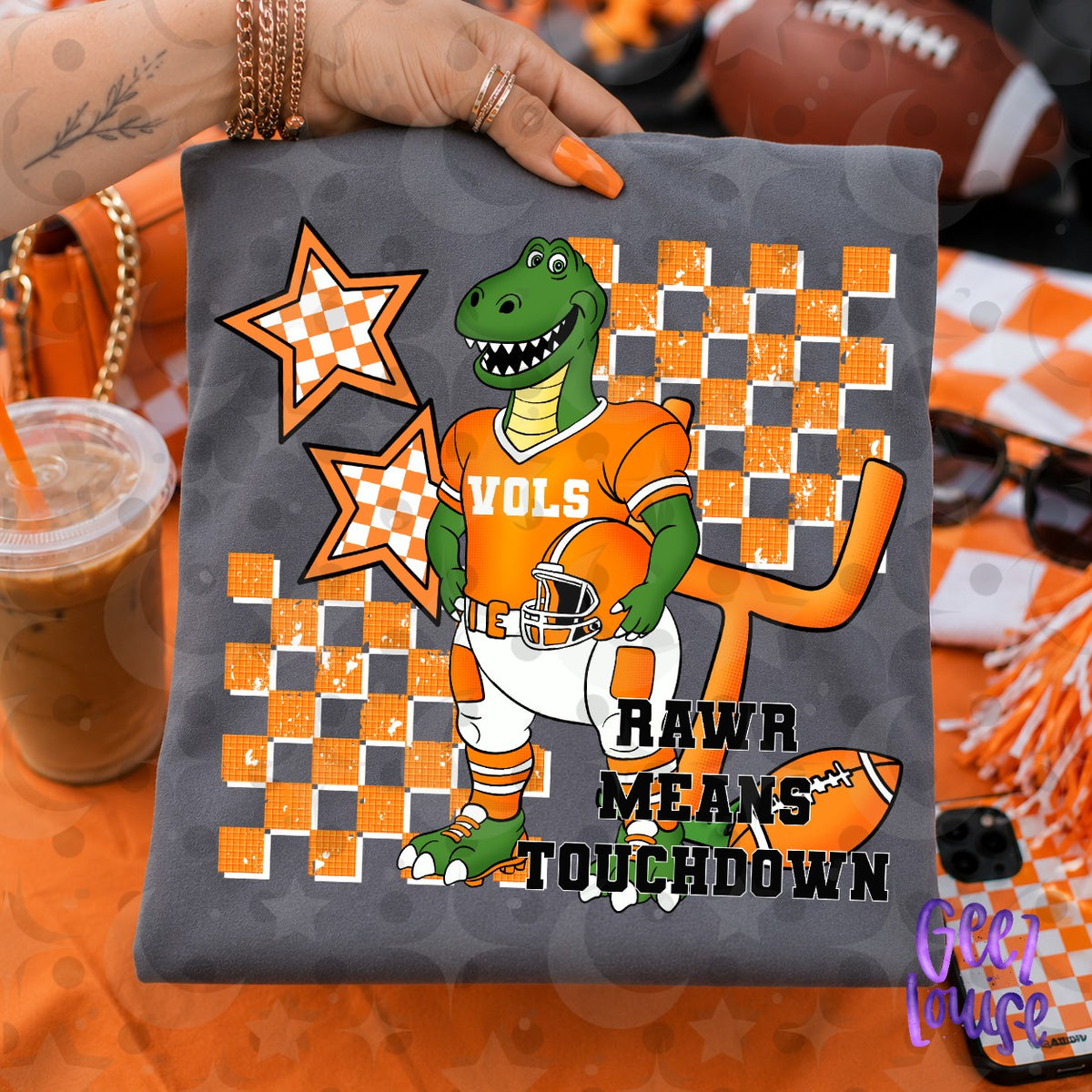 Rawr Means Touchdown Football PNG | Orange Dinosaur Game Day Design | September 26 No FOMO Drive