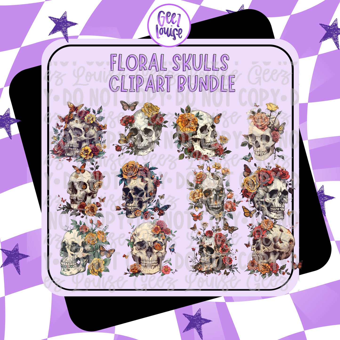 Floral Skulls Clipart Bundle | Digital Download