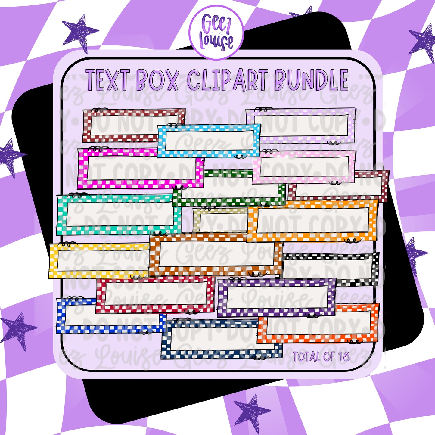 Checkerboard Text Box Clipart Bundle – 18 PNG Frames for Digital Designs