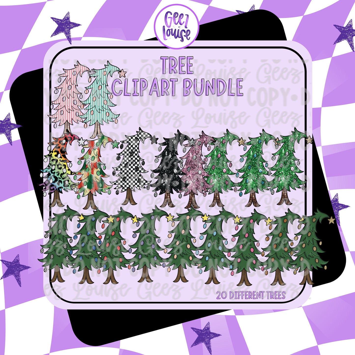 Whimsical Christmas Tree Clipart Bundle | 20 Holiday Tree Designs