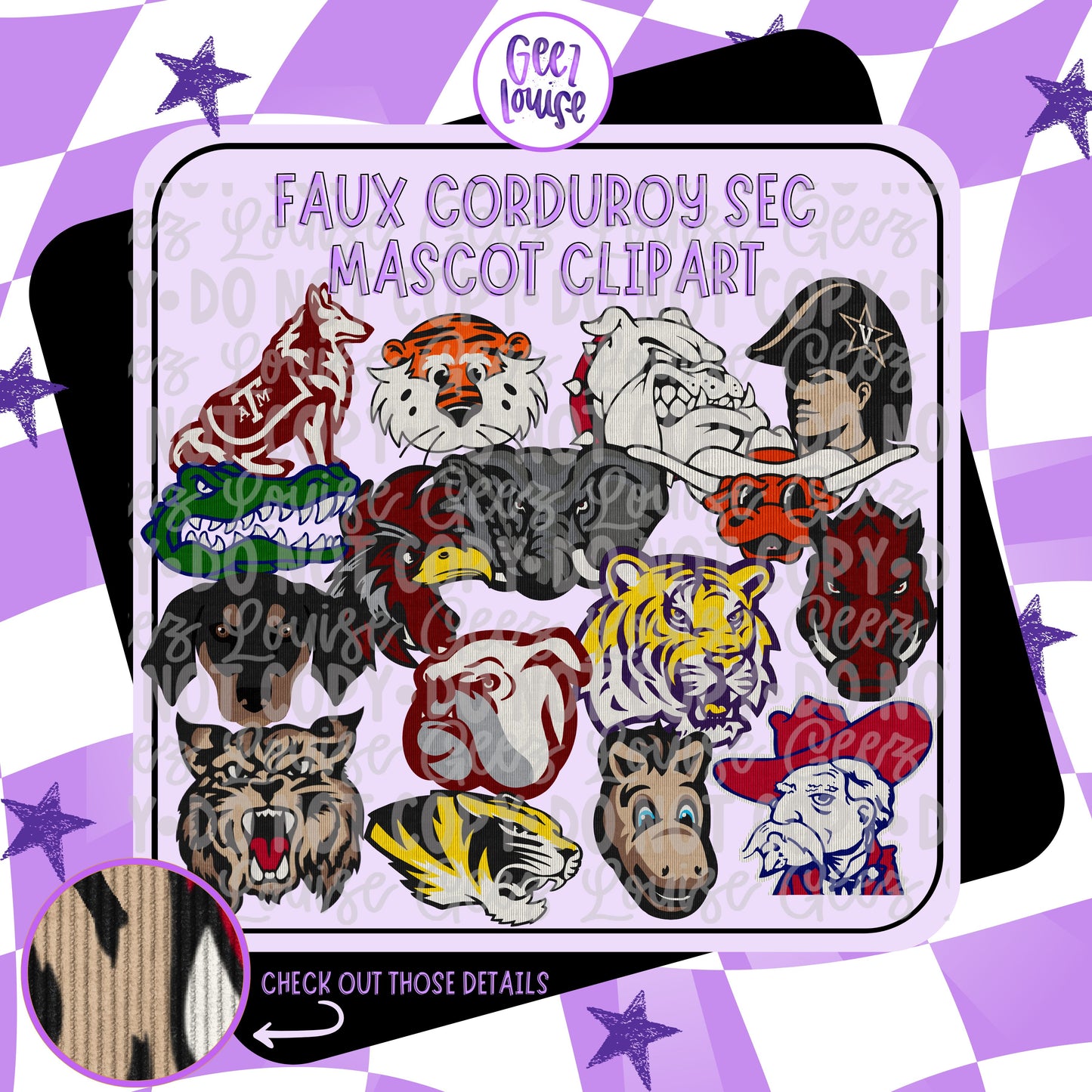 Faux Corduroy SEC Mascot Clipart – Digital Download