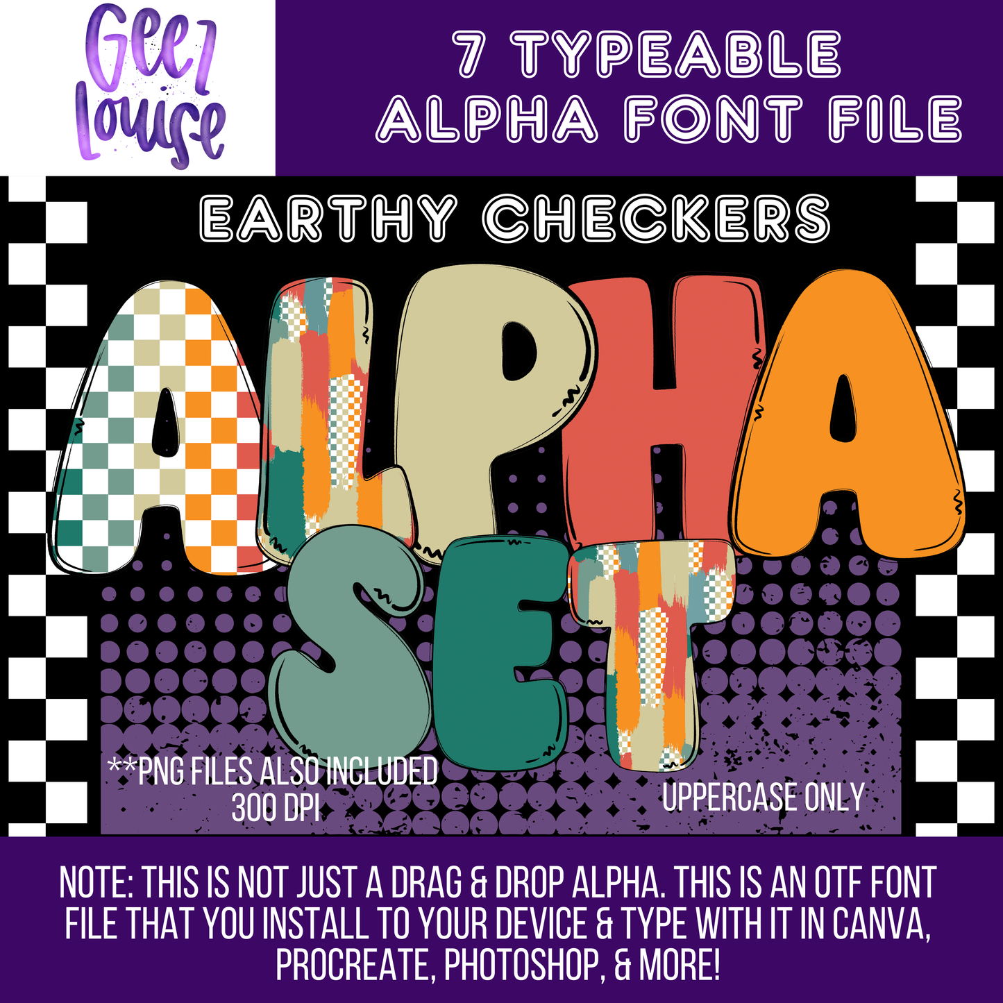 Earthy checker bundle (7 sets) - TYPEABLE OTF Font - Alpha Set - Digital Download- PNG