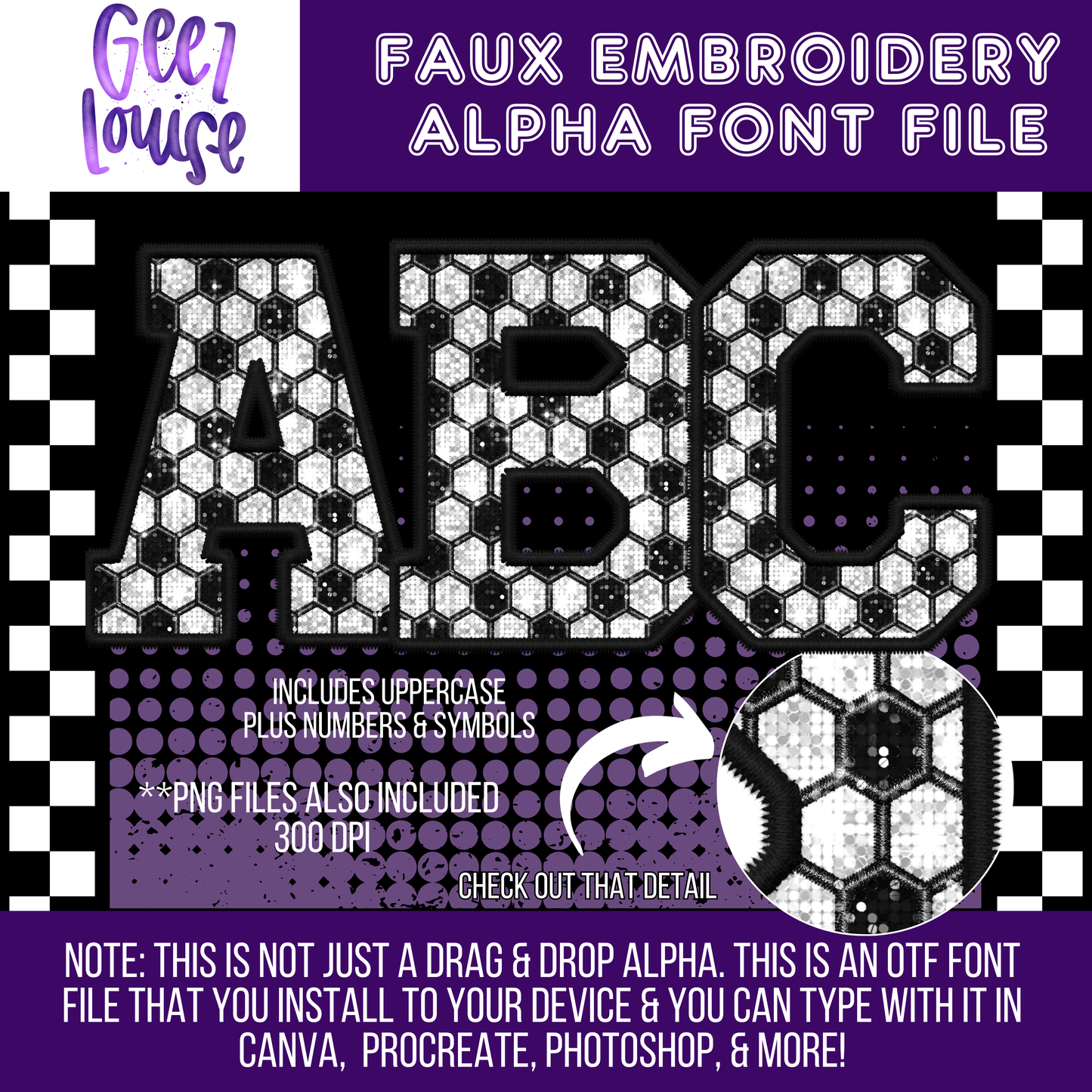 Soccer faux embroidery - TYPEABLE OTF Font - Alpha Set - Digital Download- PNG