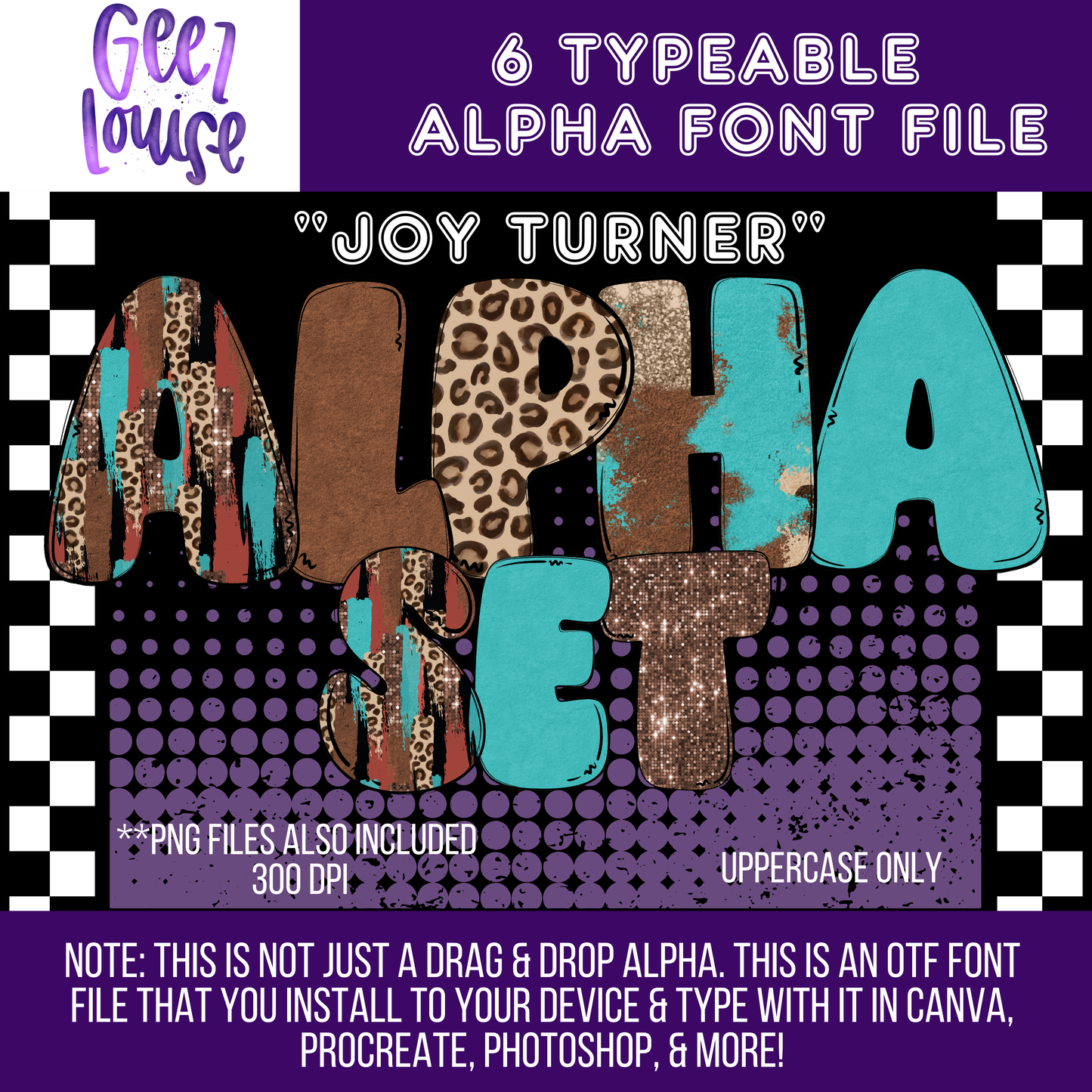 Joy Turner bundle (6 sets) - TYPEABLE OTF Font - Alpha Set - Digital Download- PNG