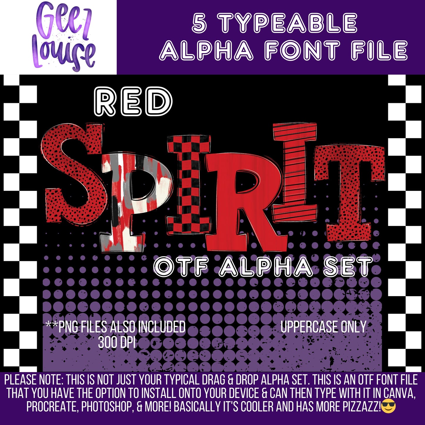 Red school spirit bundle (5 sets)- TYPEABLE OTF Font - Alpha Set - Digital Download- PNG