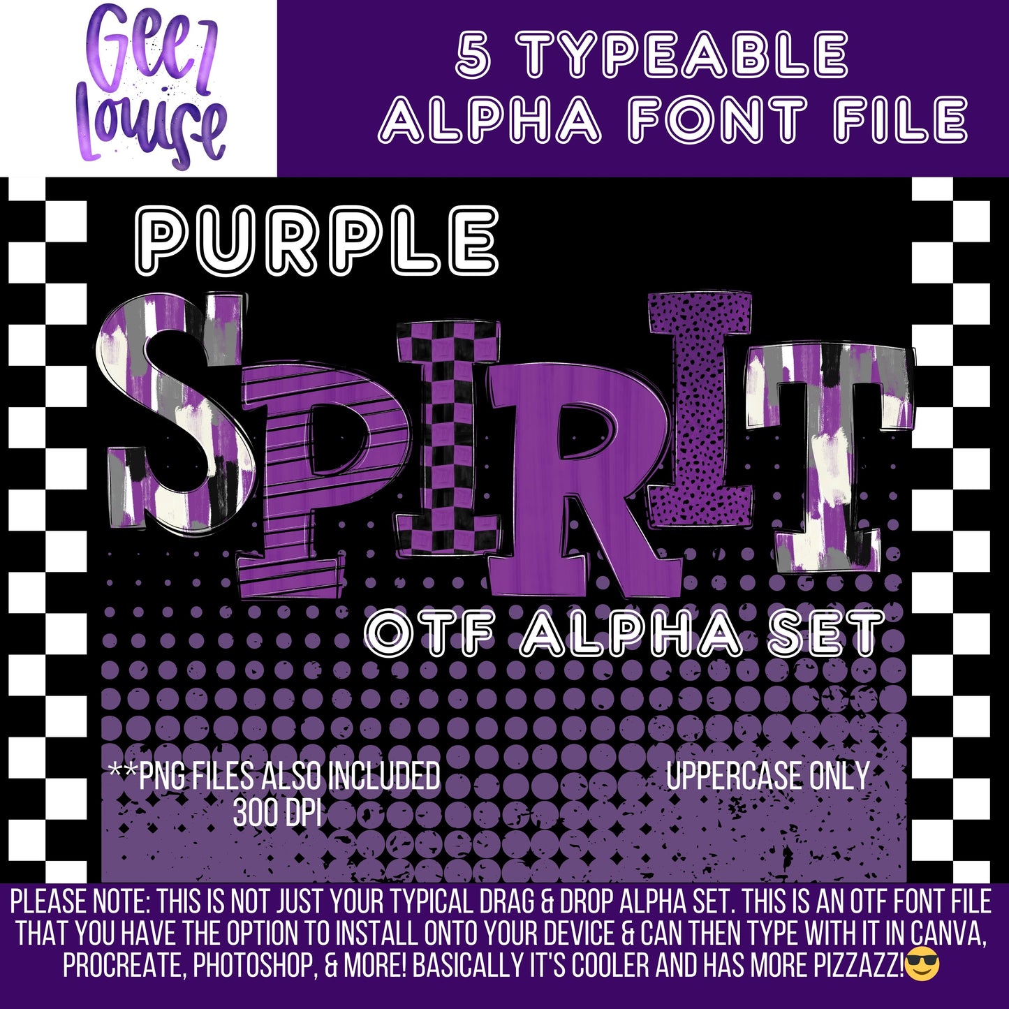 Purple school spirit bundle (5 sets)- TYPEABLE OTF Font - Alpha Set - Digital Download- PNG