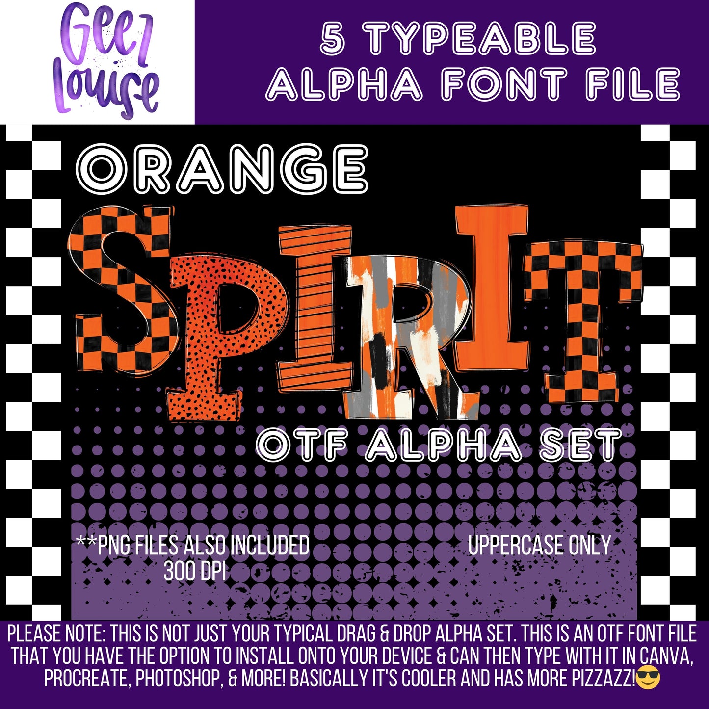 Orange school spirit bundle (5 sets) - TYPEABLE OTF Font - Alpha Set - Digital Download- PNG