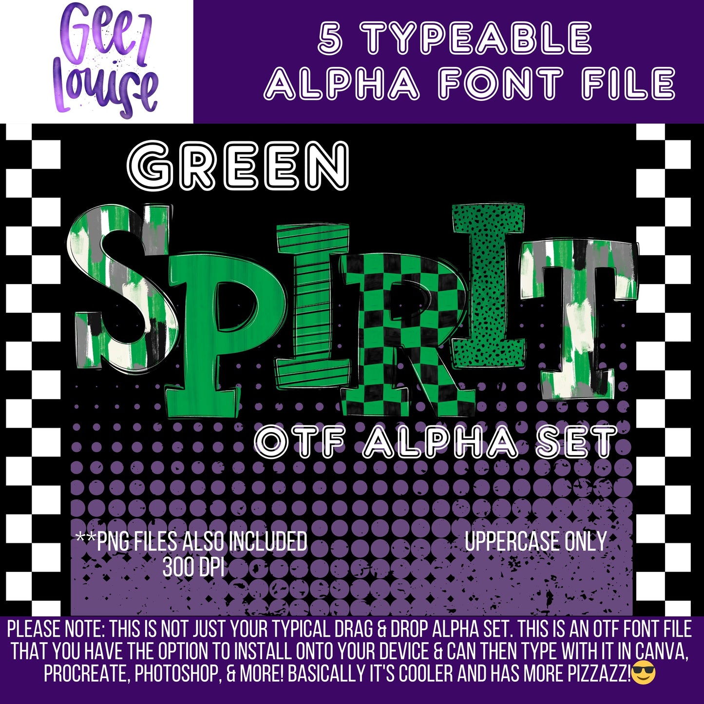 Green school spirit bundle (5 sets) - TYPEABLE OTF Font - Alpha Set - Digital Download- PNG