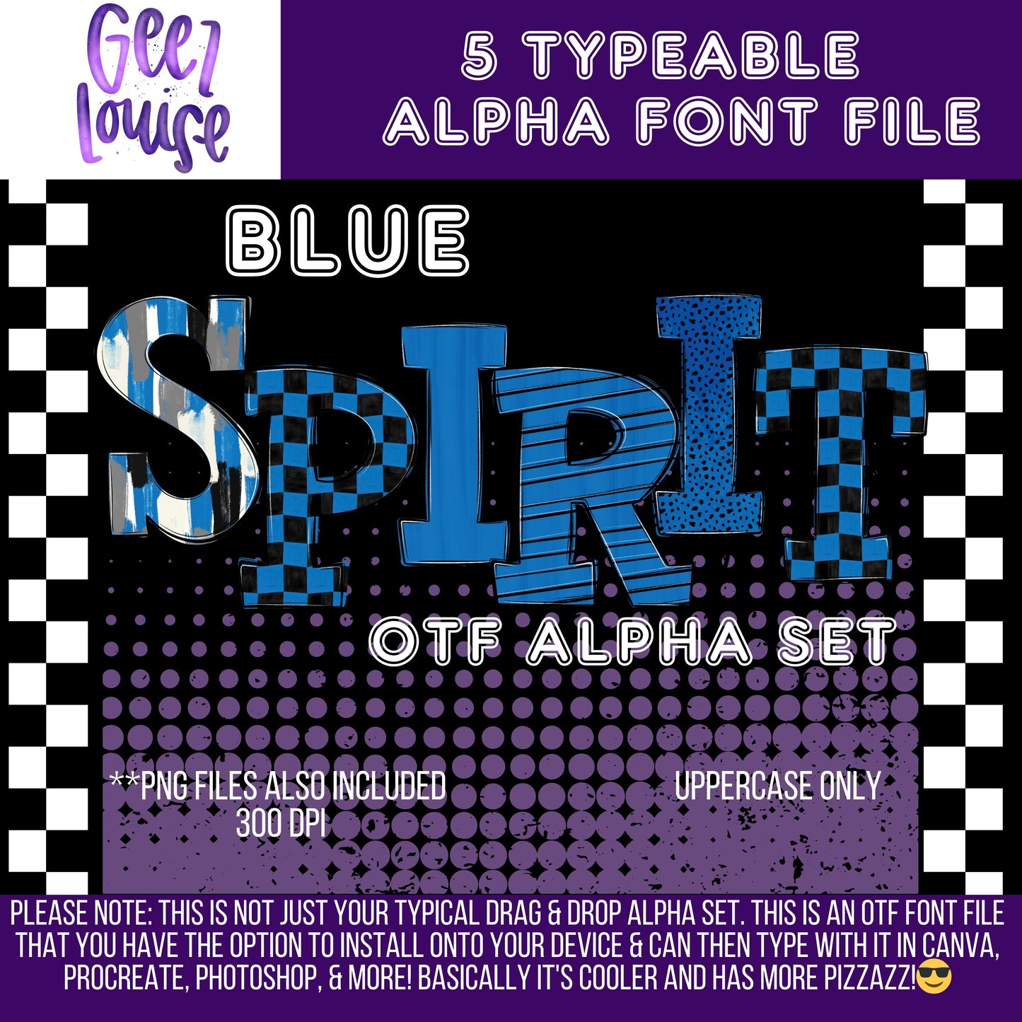 Blue school spirit bundle (5 sets)- TYPEABLE OTF Font - Alpha Set - Digital Download- PNG