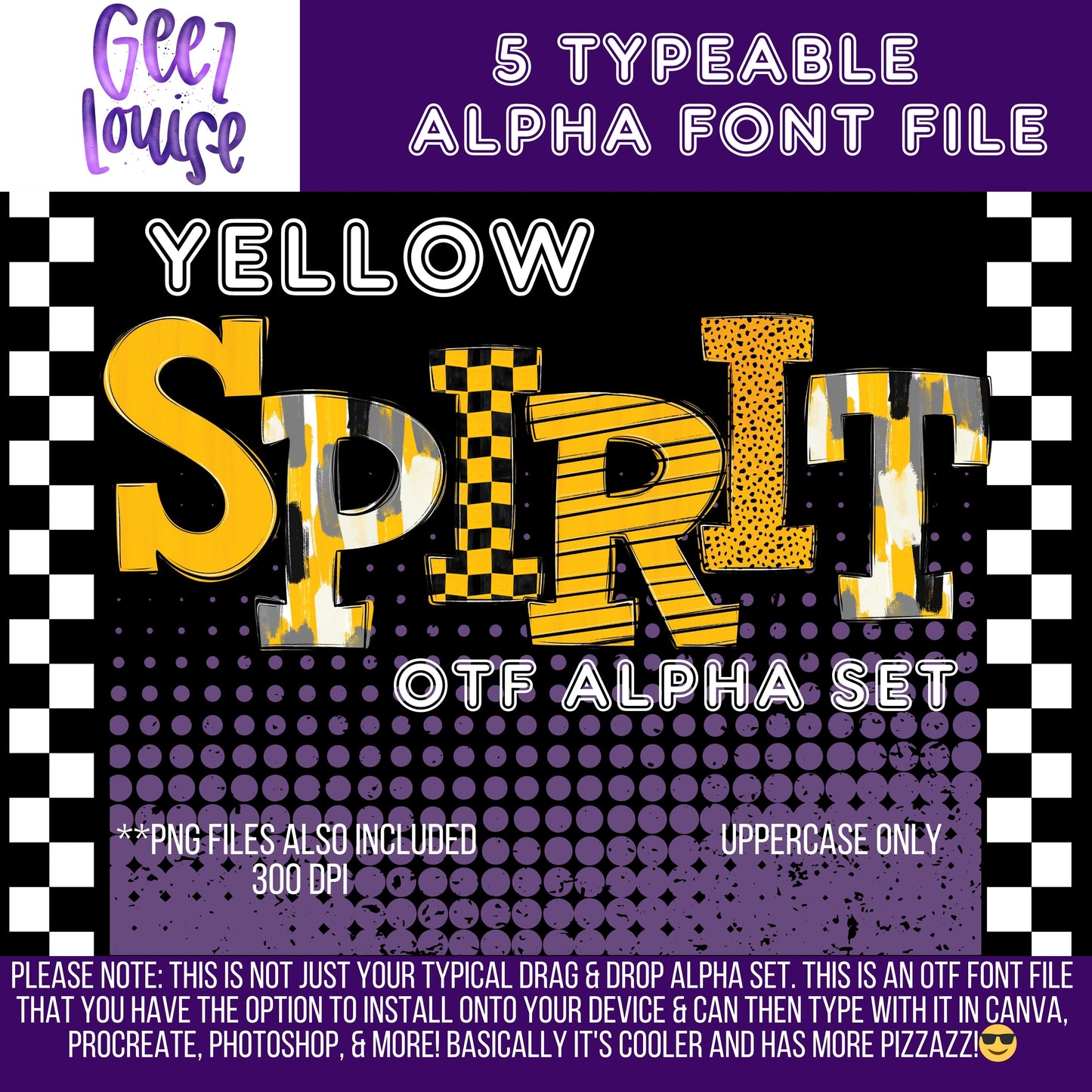 Yellow school spirit bundle (5 sets) - TYPEABLE OTF Font - Alpha Set - Digital Download- PNG
