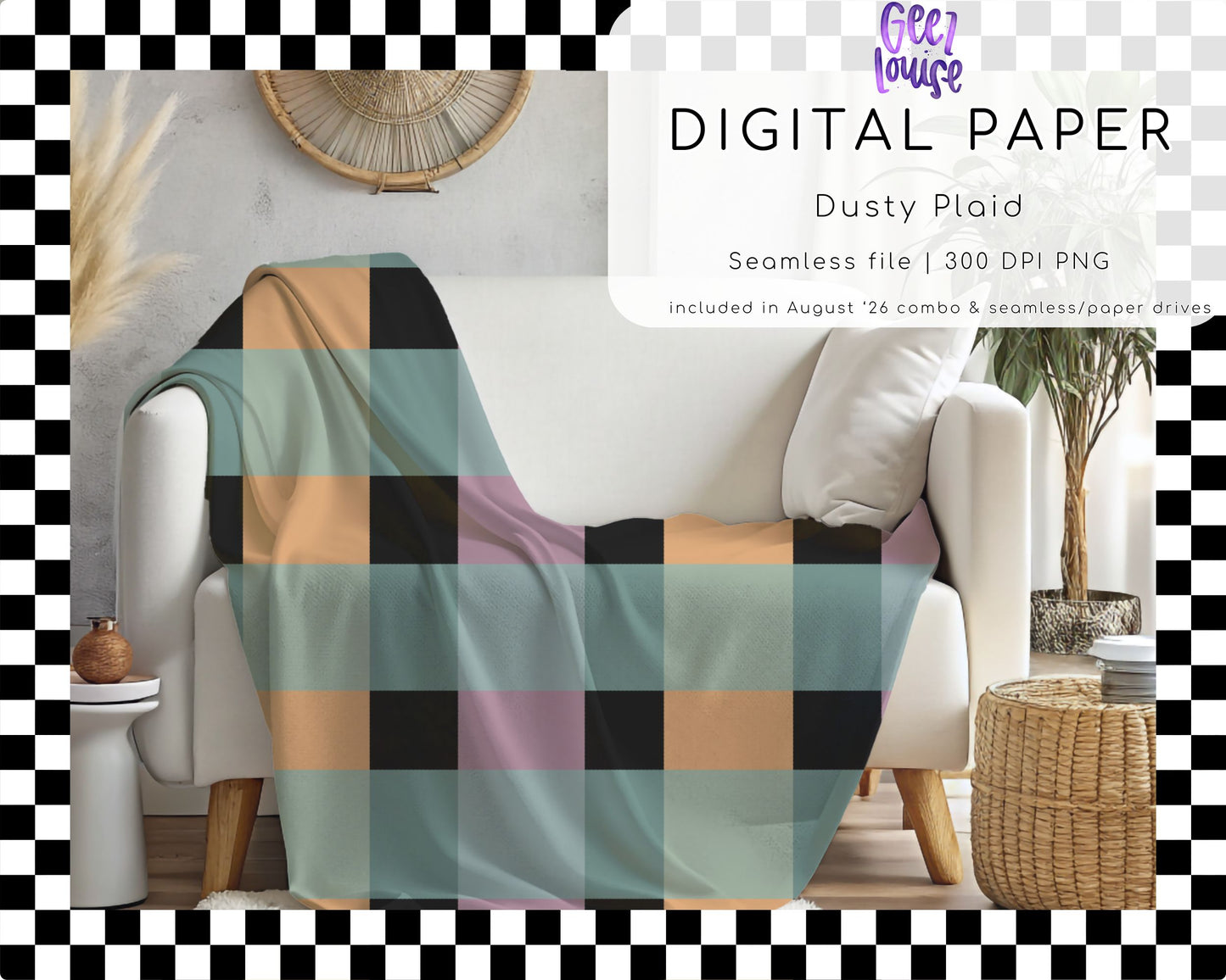 Dusty Plaid Seamless Digital Paper PNG | Pastel Plaid Background | August 26 Combo & Seamless Drive