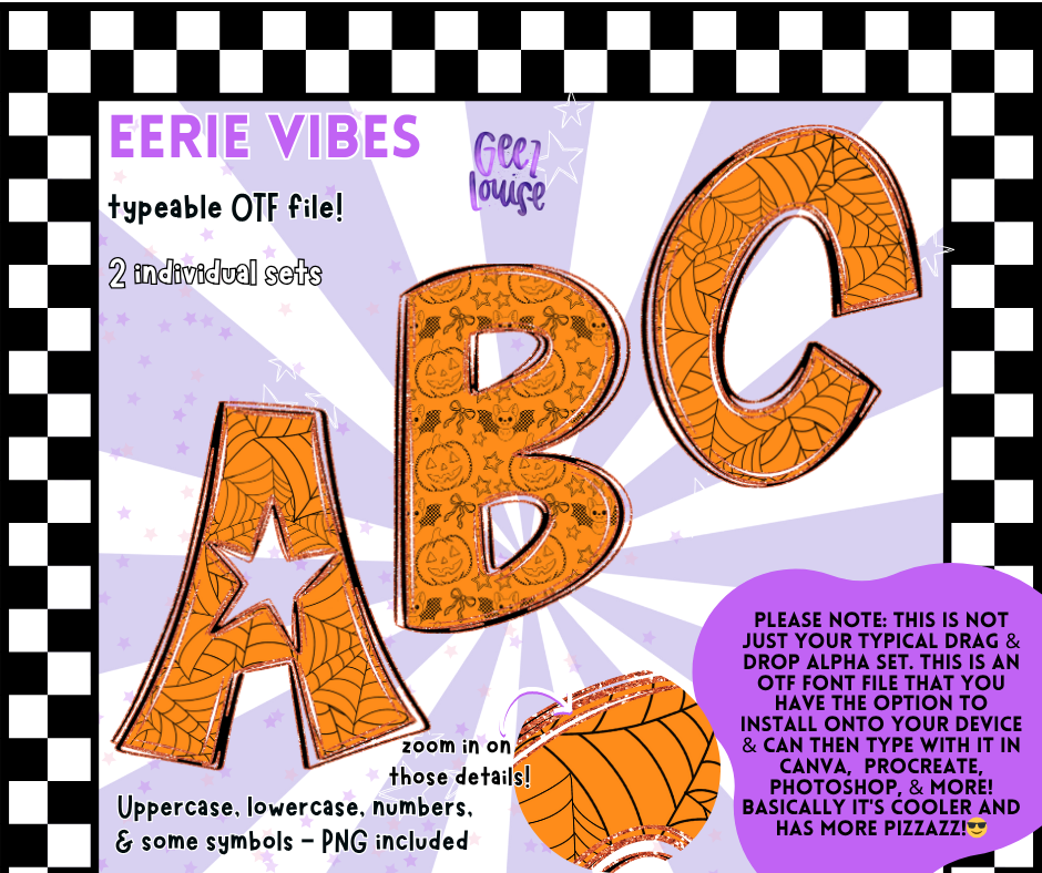 Eerie Vibes – Halloween-Themed OTF Font & PNG Alpha Set (2 Styles)