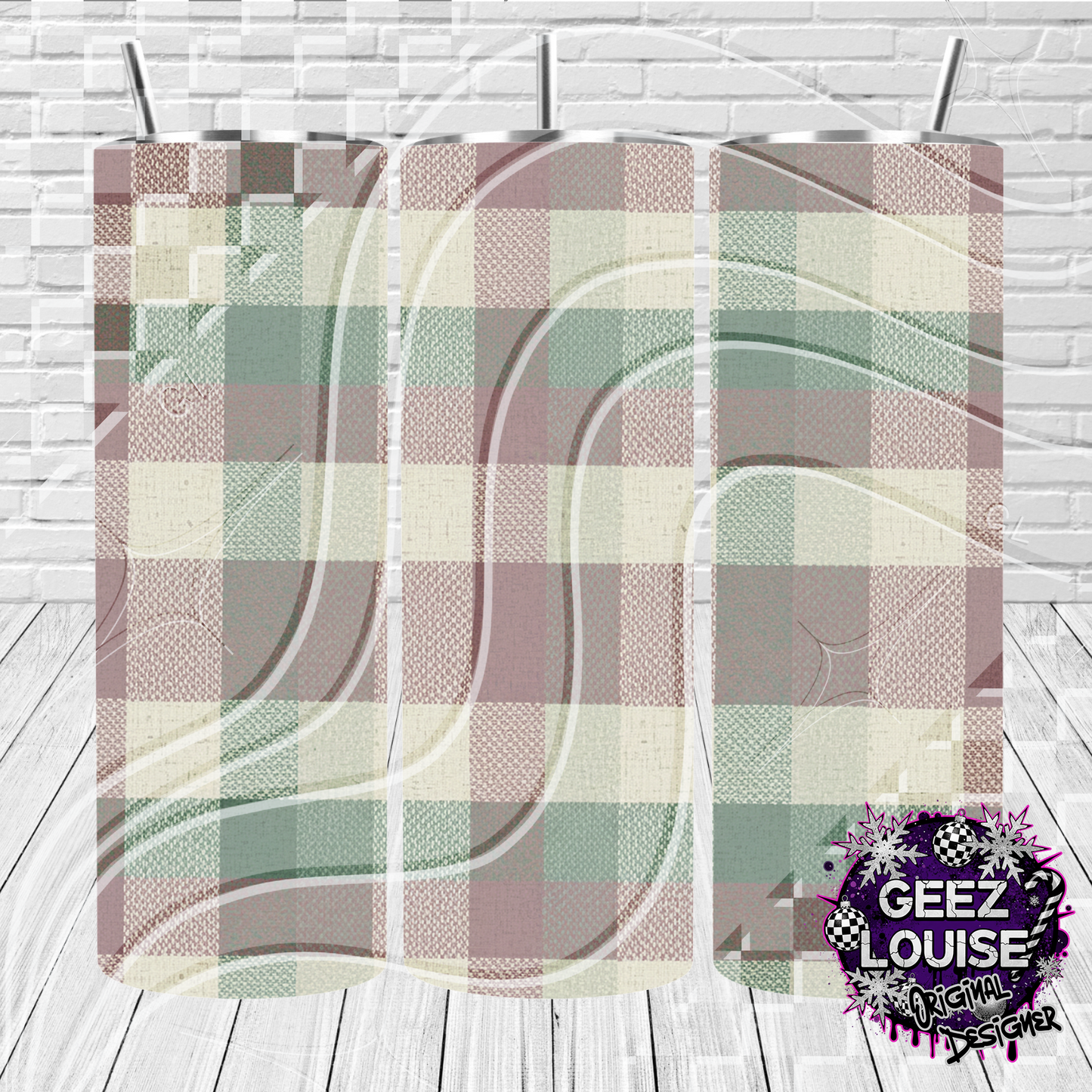 Muted Fall Plaid 20oz Skinny Tumbler Wrap – Cozy Neutral Checkered Digital Design